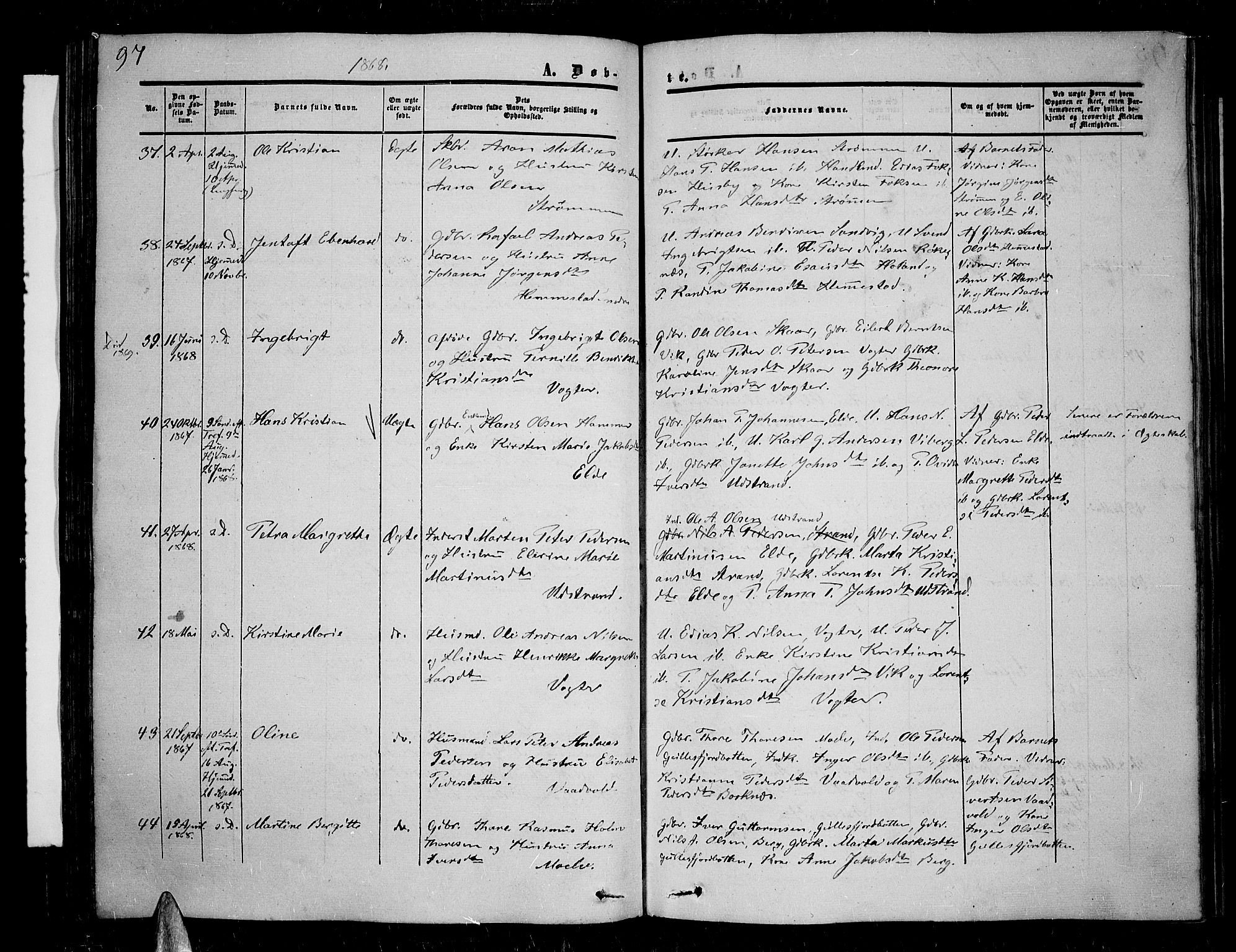 Kvæfjord sokneprestkontor, AV/SATØ-S-1323/G/Ga/Gab/L0003klokker: Klokkerbok nr. 3, 1856-1870, s. 97