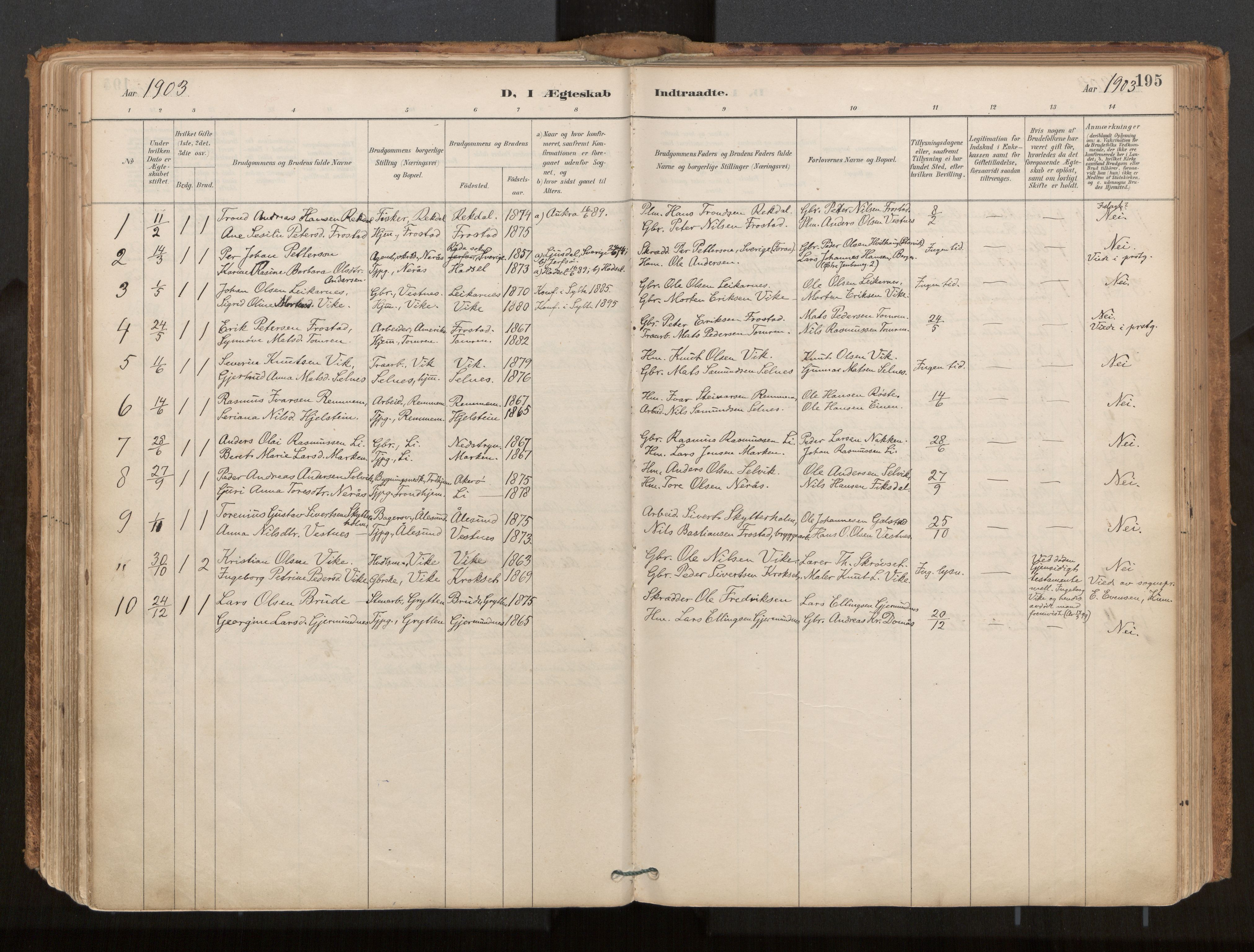 Ministerialprotokoller, klokkerbøker og fødselsregistre - Møre og Romsdal, SAT/A-1454/539/L0531: Ministerialbok nr. 539A04, 1887-1913, s. 195