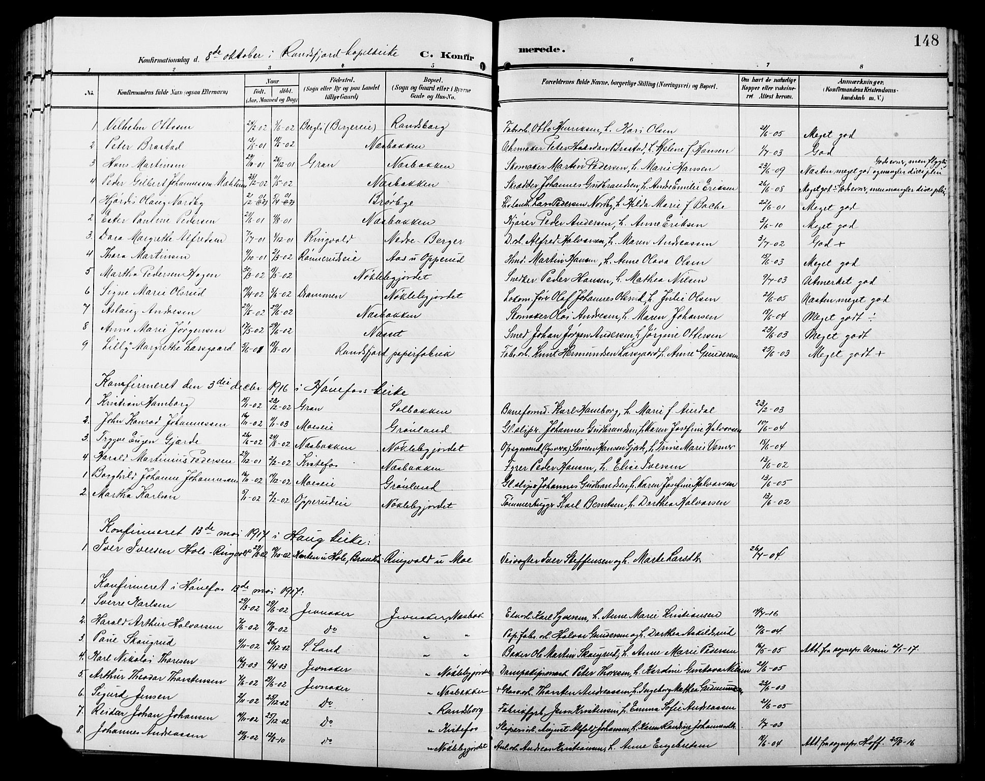 Jevnaker prestekontor, AV/SAH-PREST-116/H/Ha/Hab/L0004: Klokkerbok nr. 4, 1907-1918, s. 148