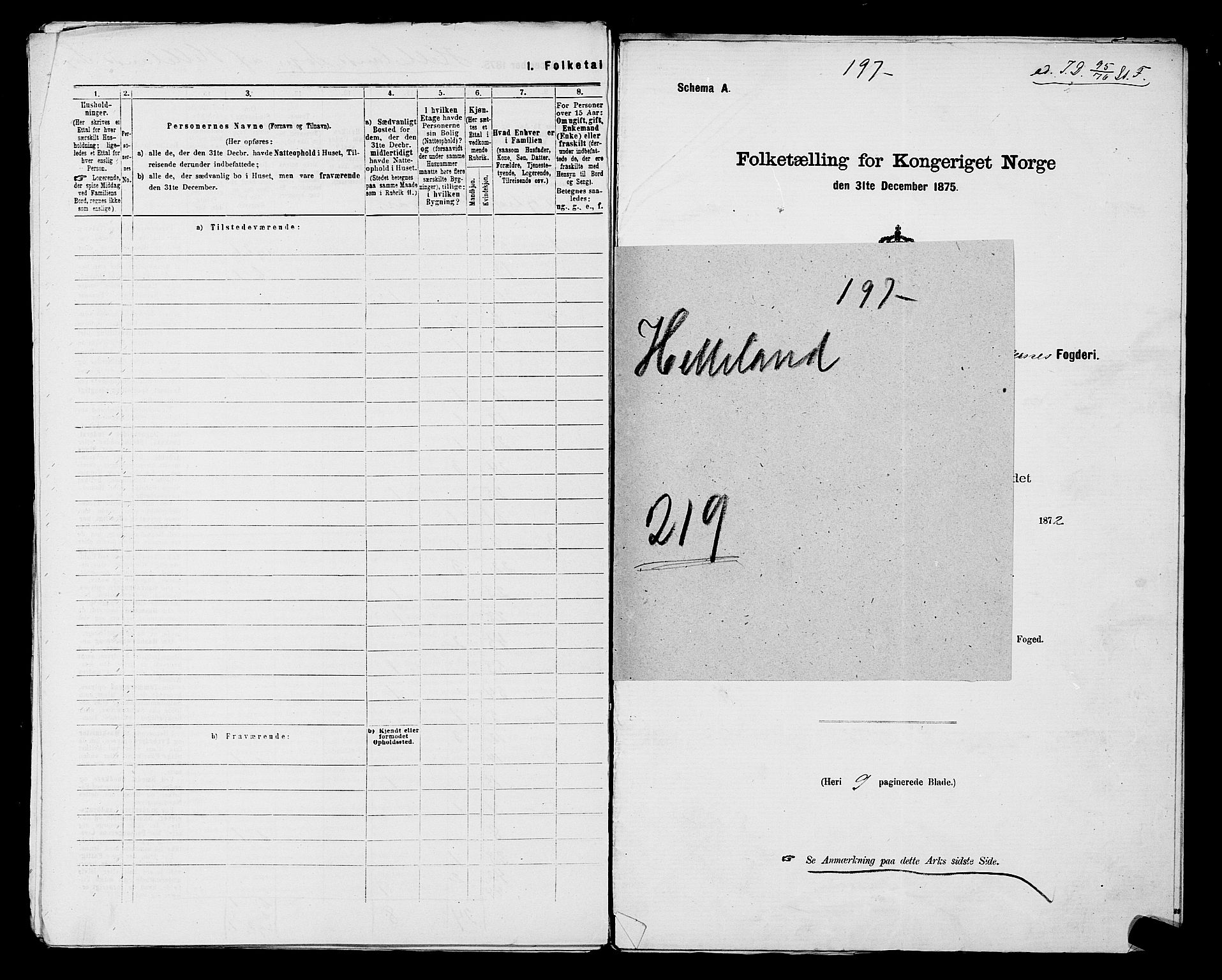 SAST, Folketelling 1875 for 1115P Helleland prestegjeld, 1875, s. 15