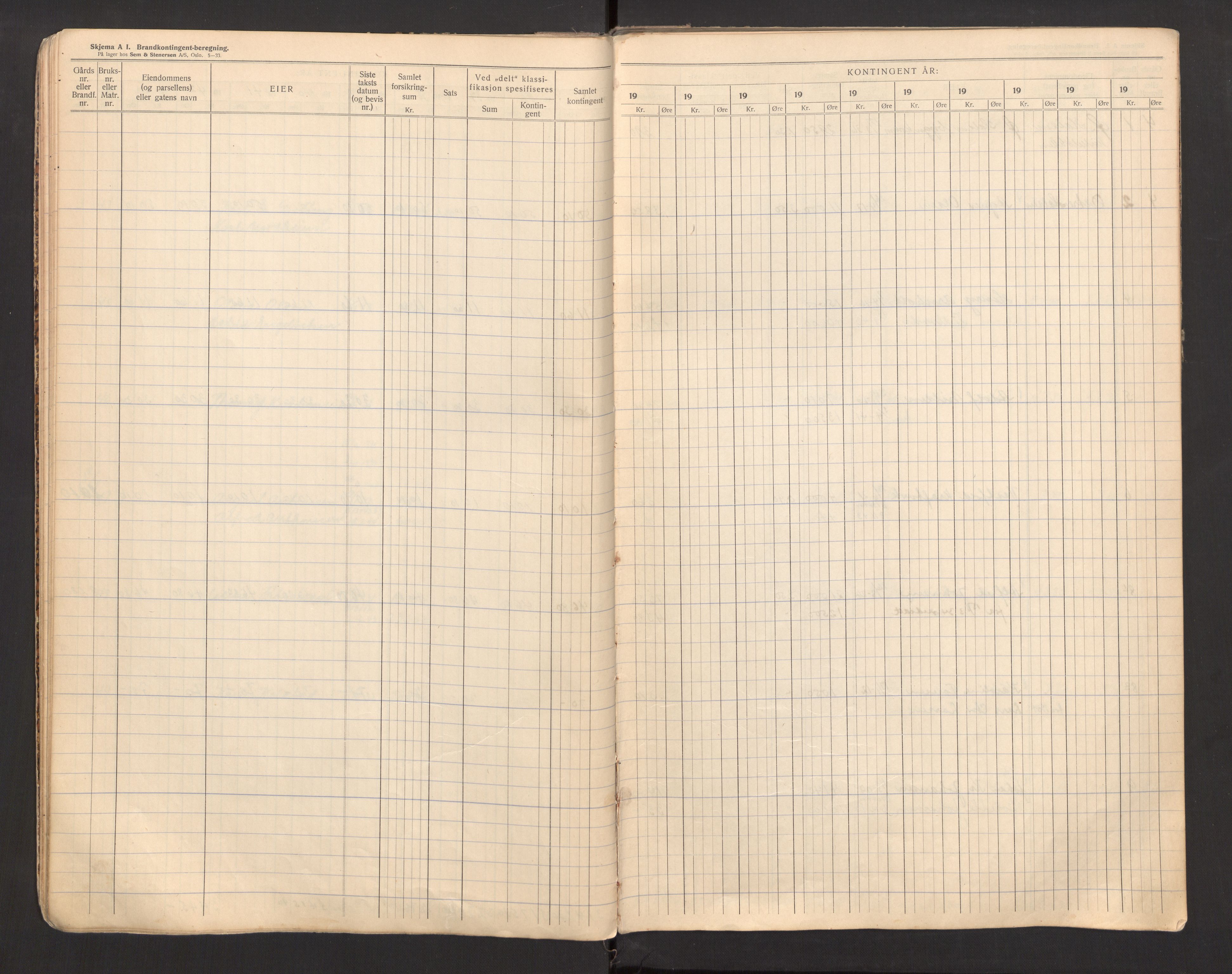 Tjølling lensmannskontor, AV/SAKO-A-16/Y/Yb/Ybb/L0007: Branntakstprotokoll, 1934-1943