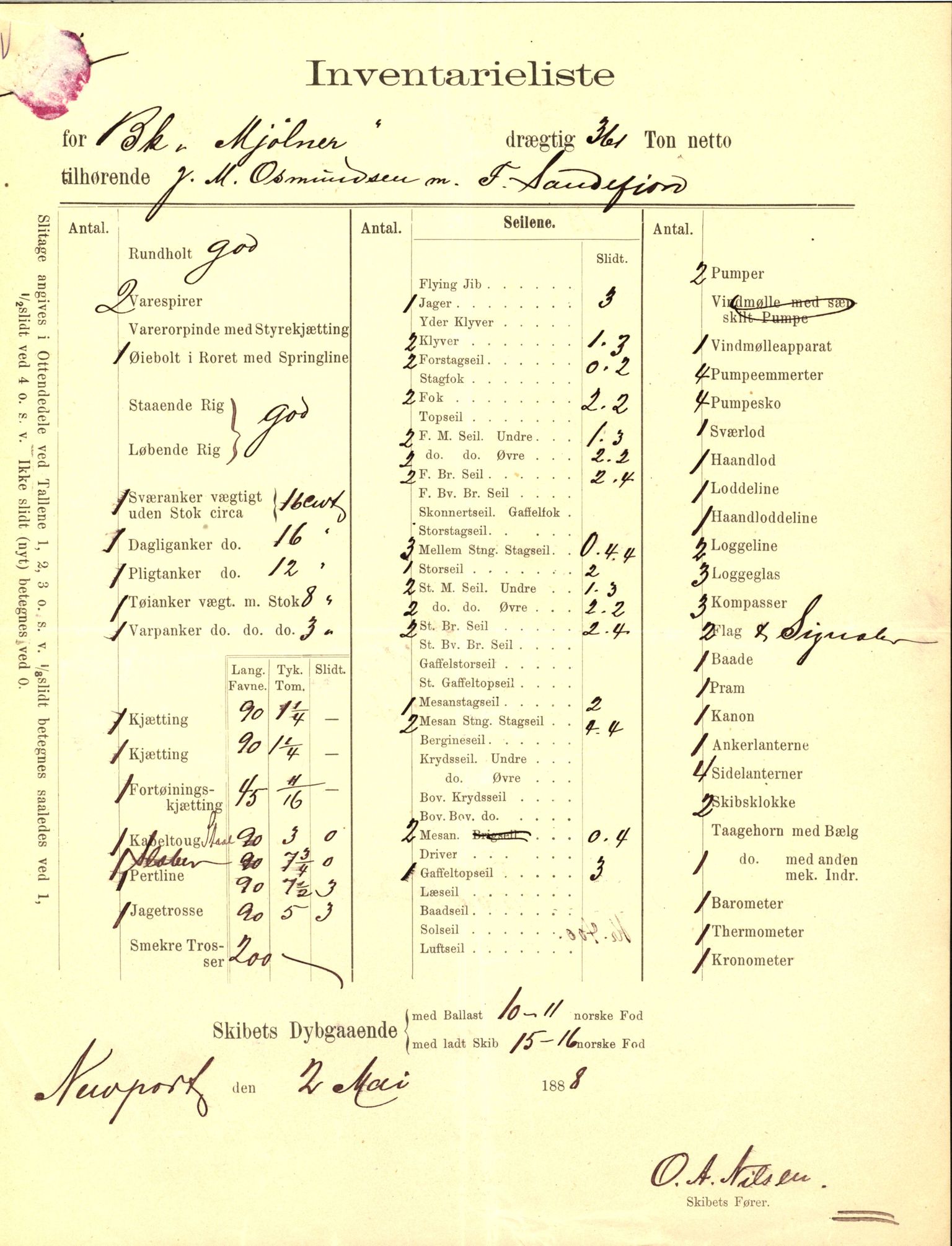 Pa 63 - Østlandske skibsassuranceforening, VEMU/A-1079/G/Ga/L0022/0007: Havaridokumenter / Nyassa, Mjølner, 1888, s. 113