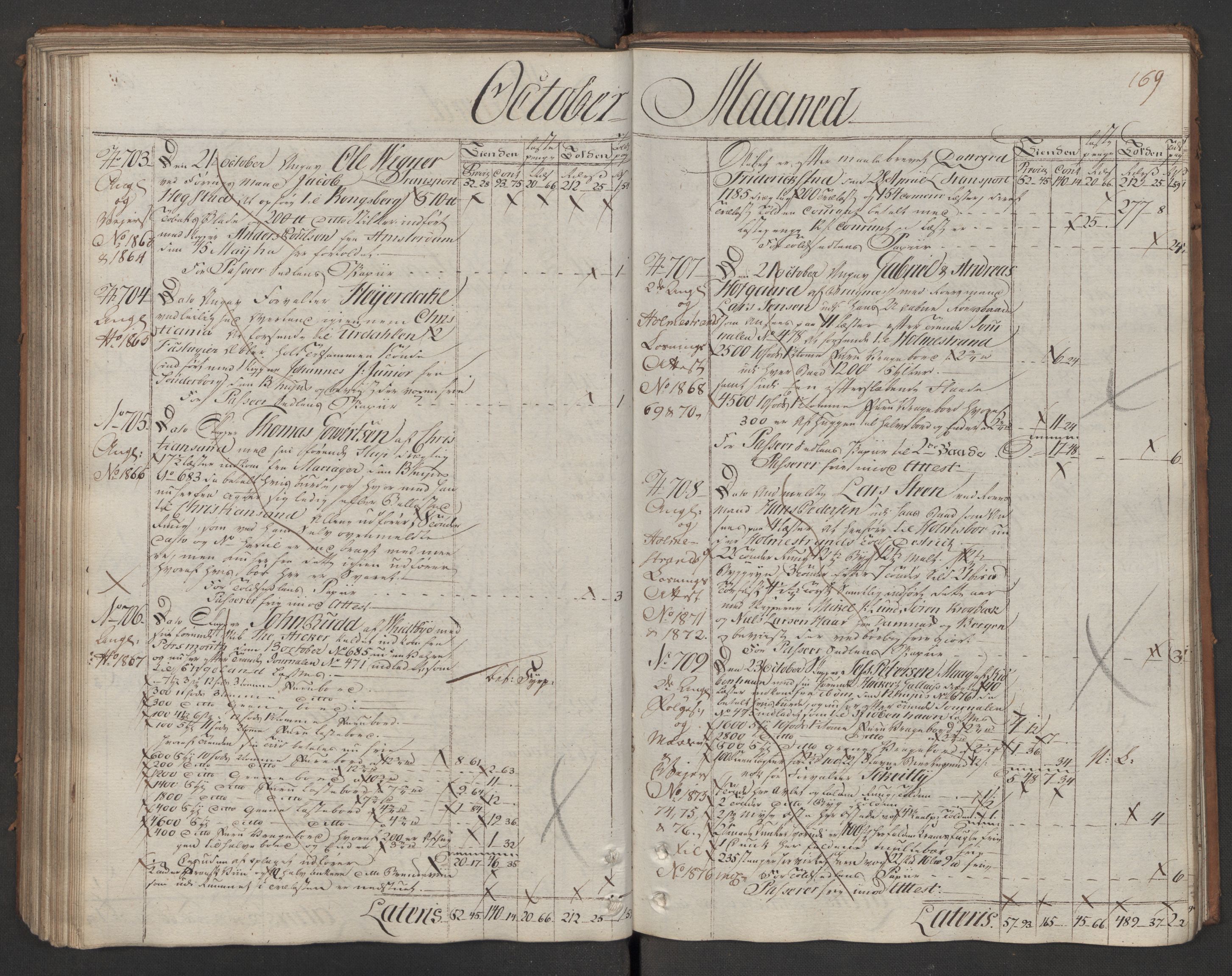 Generaltollkammeret, tollregnskaper, AV/RA-EA-5490/R08/L0143/0001: Tollregnskaper Drammen / Utgående hovedtollbok, 1786, s. 168b-169a