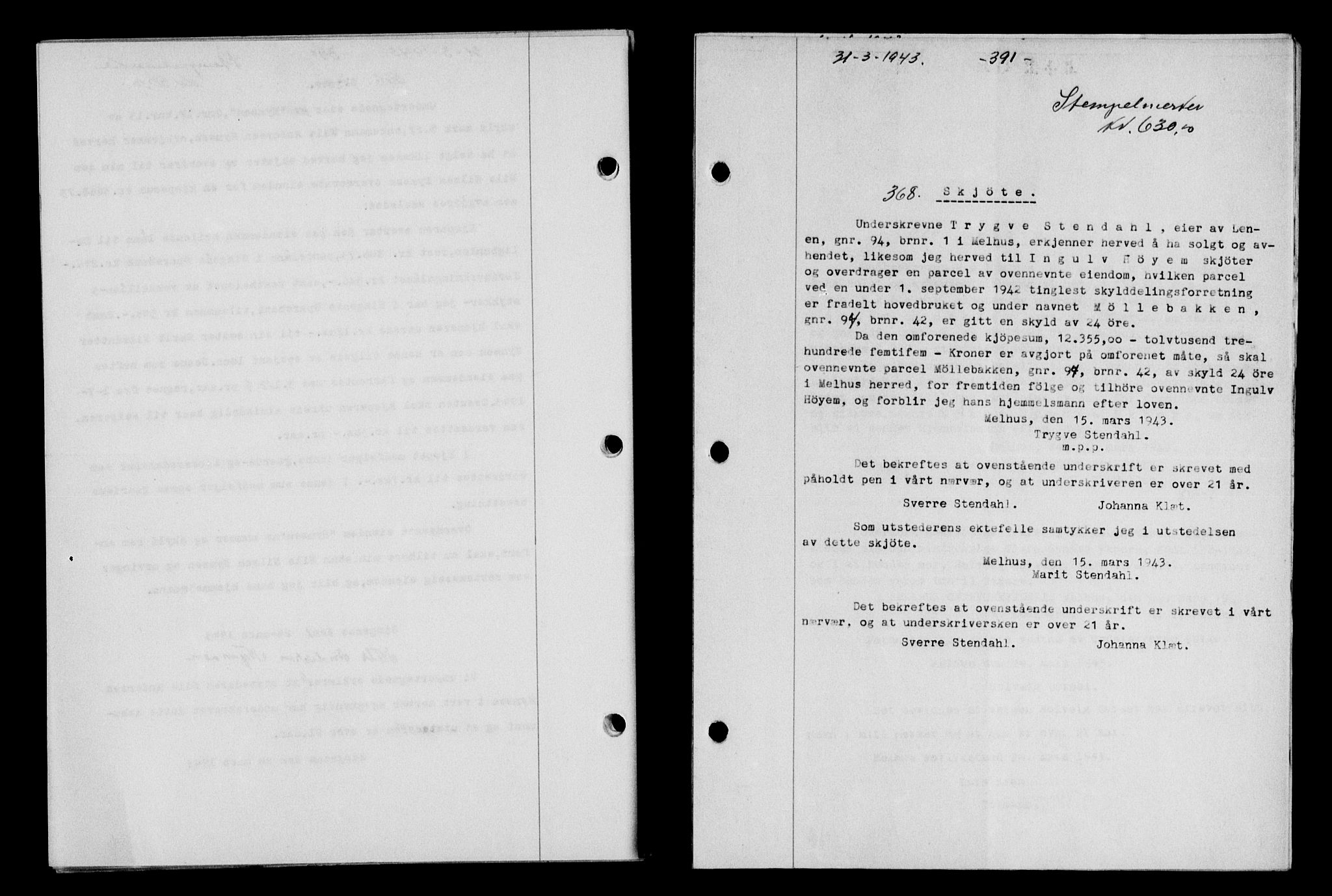 Gauldal sorenskriveri, SAT/A-0014/1/2/2C/L0056: Pantebok nr. 61, 1942-1943, Dagboknr: 368/1943