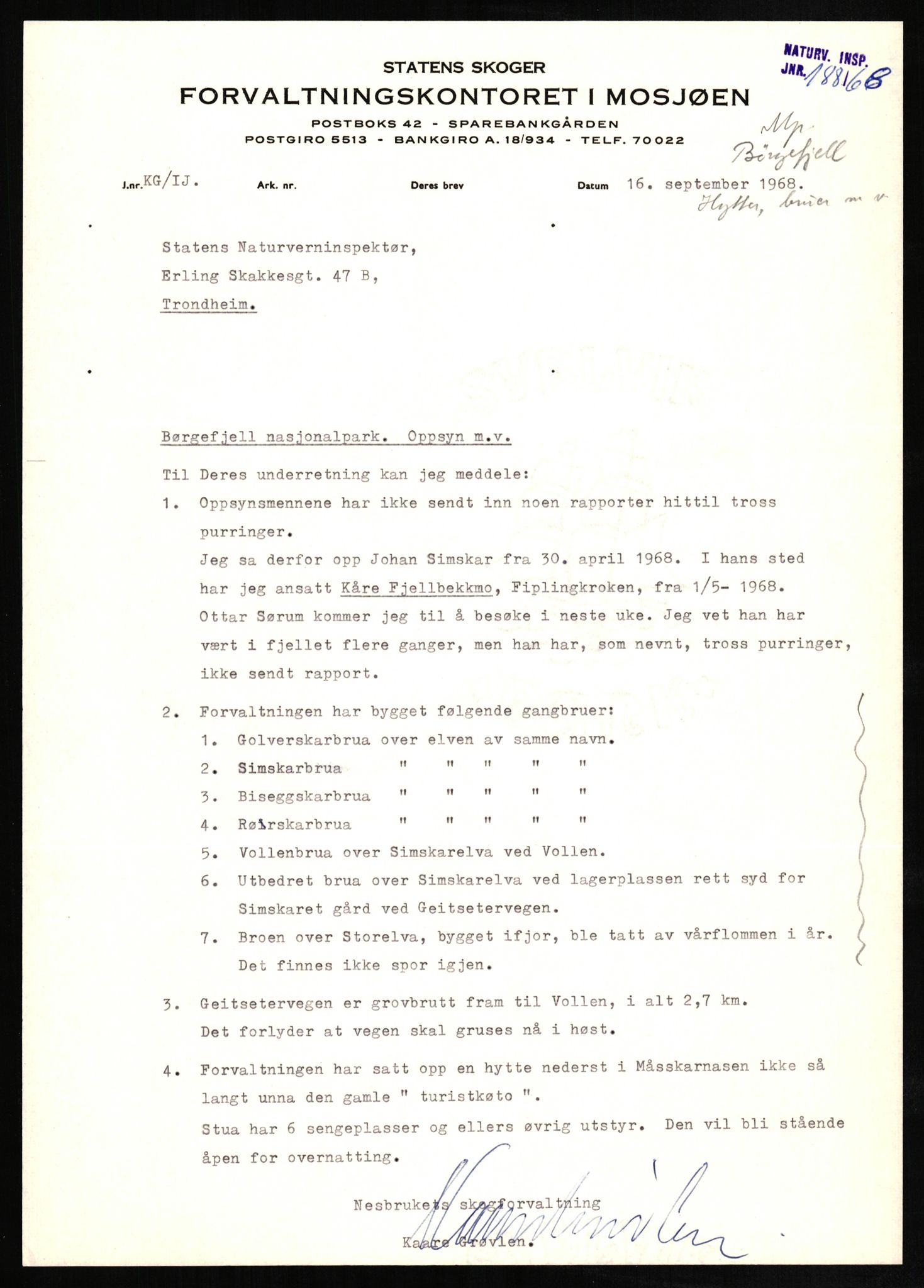 Statens naturverninspektør, AV/RA-S-2464/D/L0082: Nasjonalparker, 1961-1982, s. 51