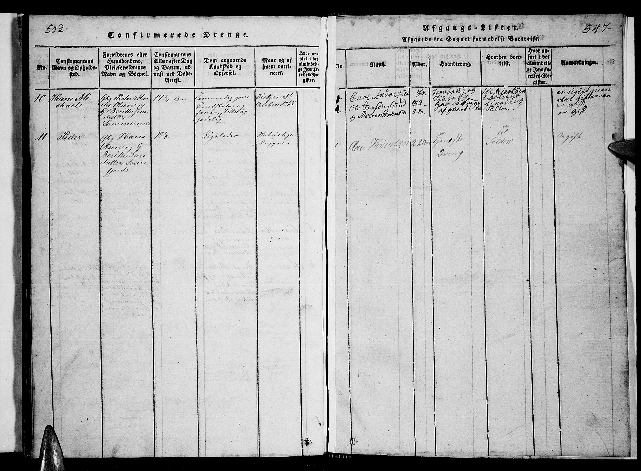 Ministerialprotokoller, klokkerbøker og fødselsregistre - Nordland, SAT/A-1459/857/L0826: Klokkerbok nr. 857C01, 1821-1852, s. 502-503