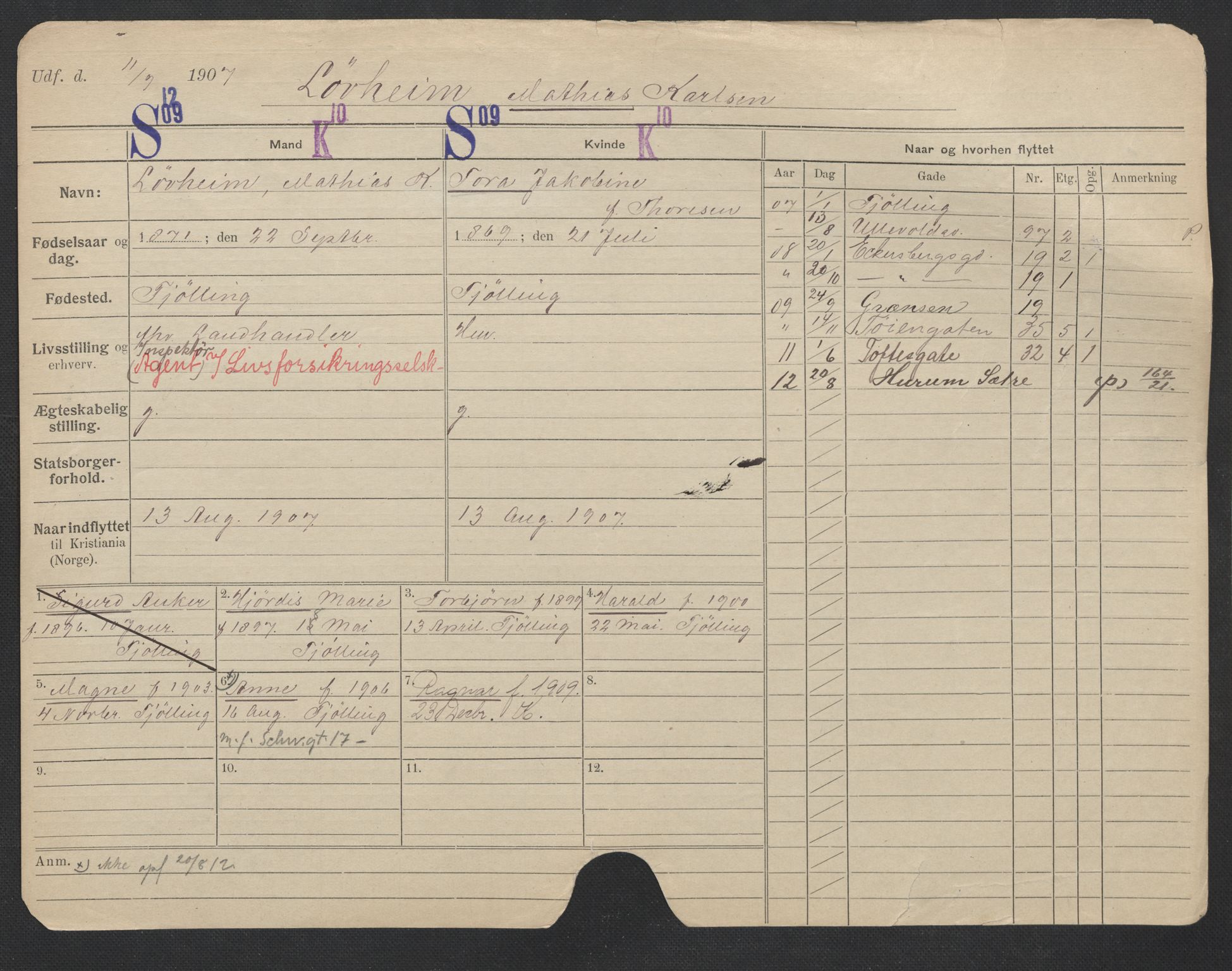 Oslo folkeregister, Registerkort, AV/SAO-A-11715/F/Fa/Fac/L0007: Menn, 1906-1914, s. 424a