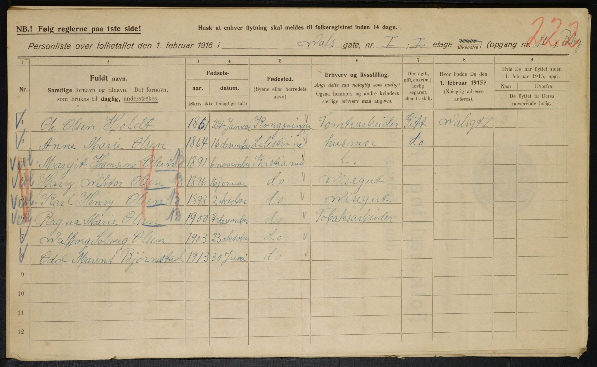 OBA, Kommunal folketelling 1.2.1916 for Kristiania, 1916, s. 125125