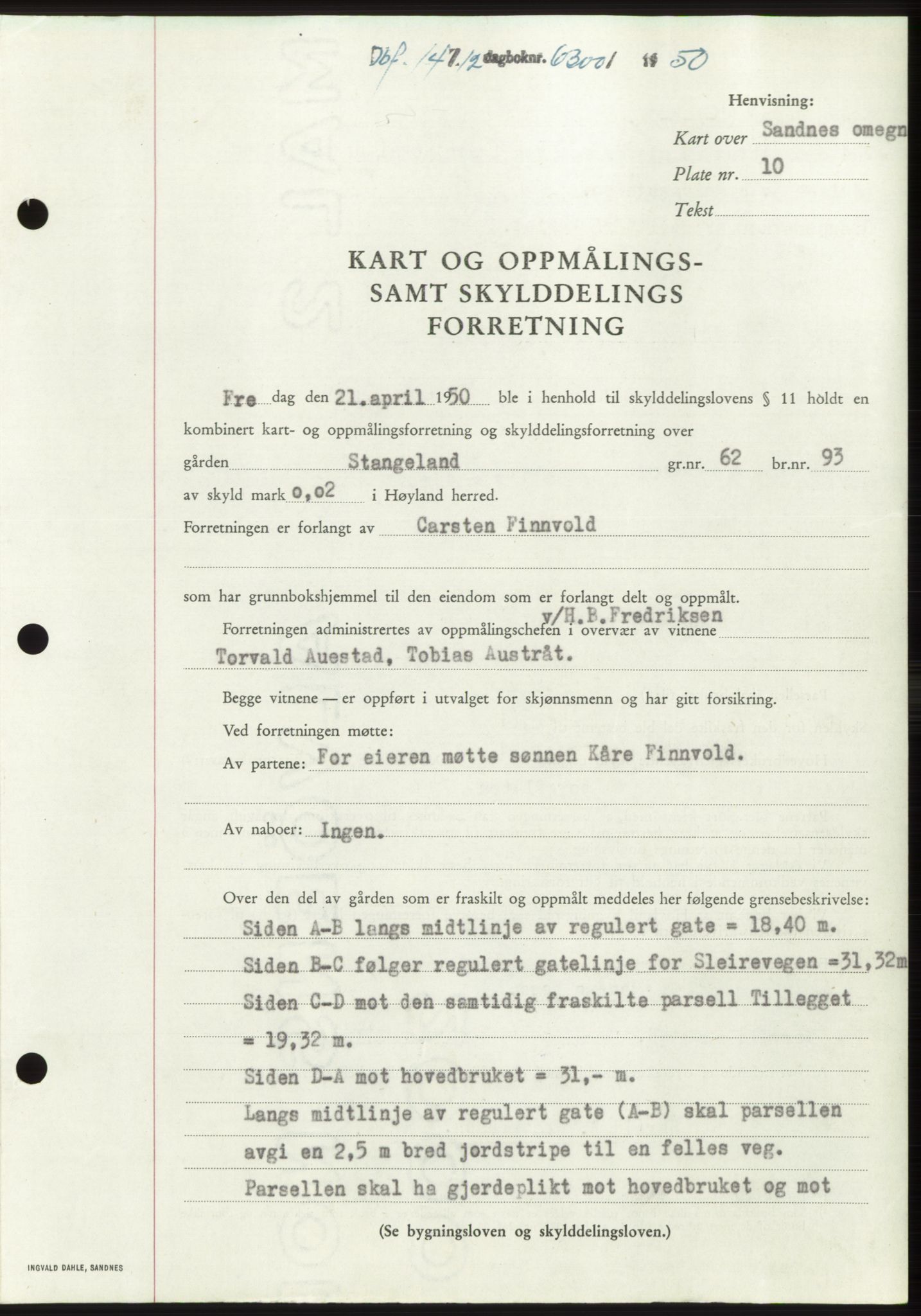 Jæren sorenskriveri, SAST/A-100310/03/G/Gba/L0110: Pantebok, 1950-1950, Dagboknr: 6300/1950