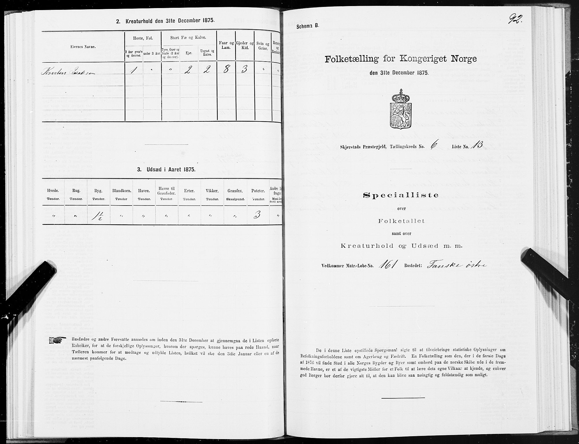 SAT, Folketelling 1875 for 1842P Skjerstad prestegjeld, 1875, s. 3092