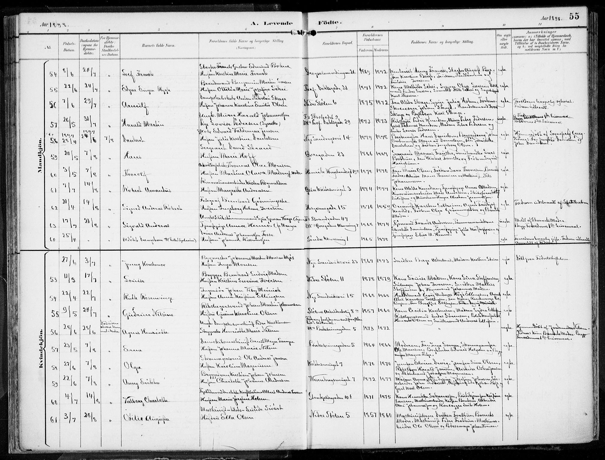 Mariakirken Sokneprestembete, AV/SAB-A-76901/H/Hab/L0005: Klokkerbok nr. A 5, 1893-1913, s. 55