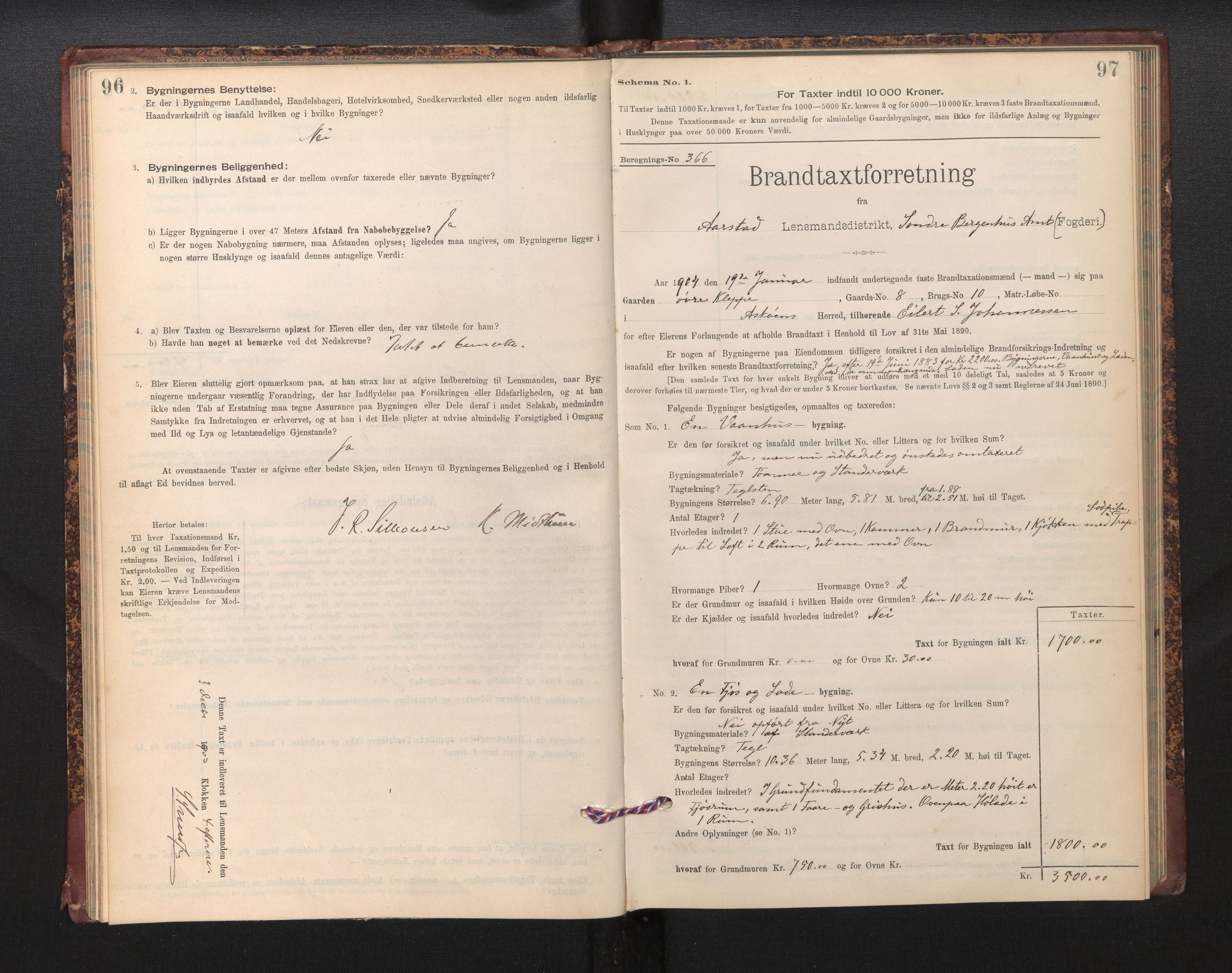 Lensmannen i Årstad, SAB/A-36201/0012/L0013: Branntakstprotokoll,skjematakst, 1901-1907, s. 96-97