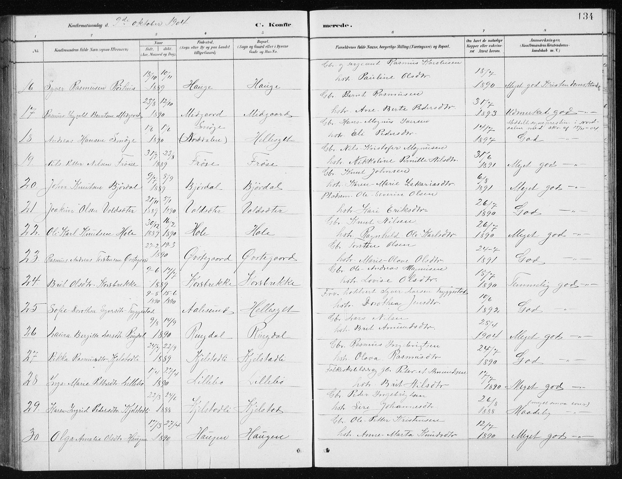 Ministerialprotokoller, klokkerbøker og fødselsregistre - Møre og Romsdal, AV/SAT-A-1454/517/L0230: Klokkerbok nr. 517C03, 1879-1912, s. 134