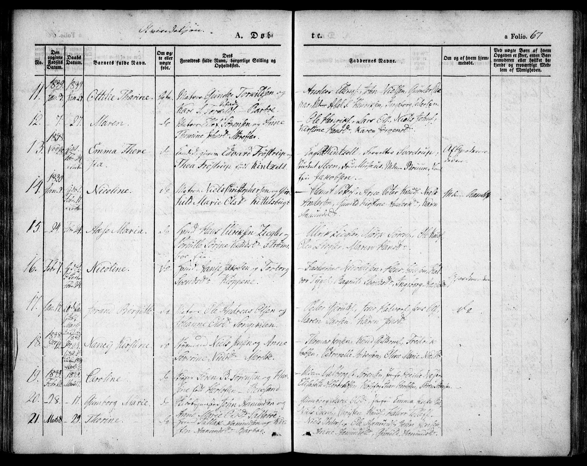 Tromøy sokneprestkontor, AV/SAK-1111-0041/F/Fa/L0004: Ministerialbok nr. A 4, 1837-1846, s. 67