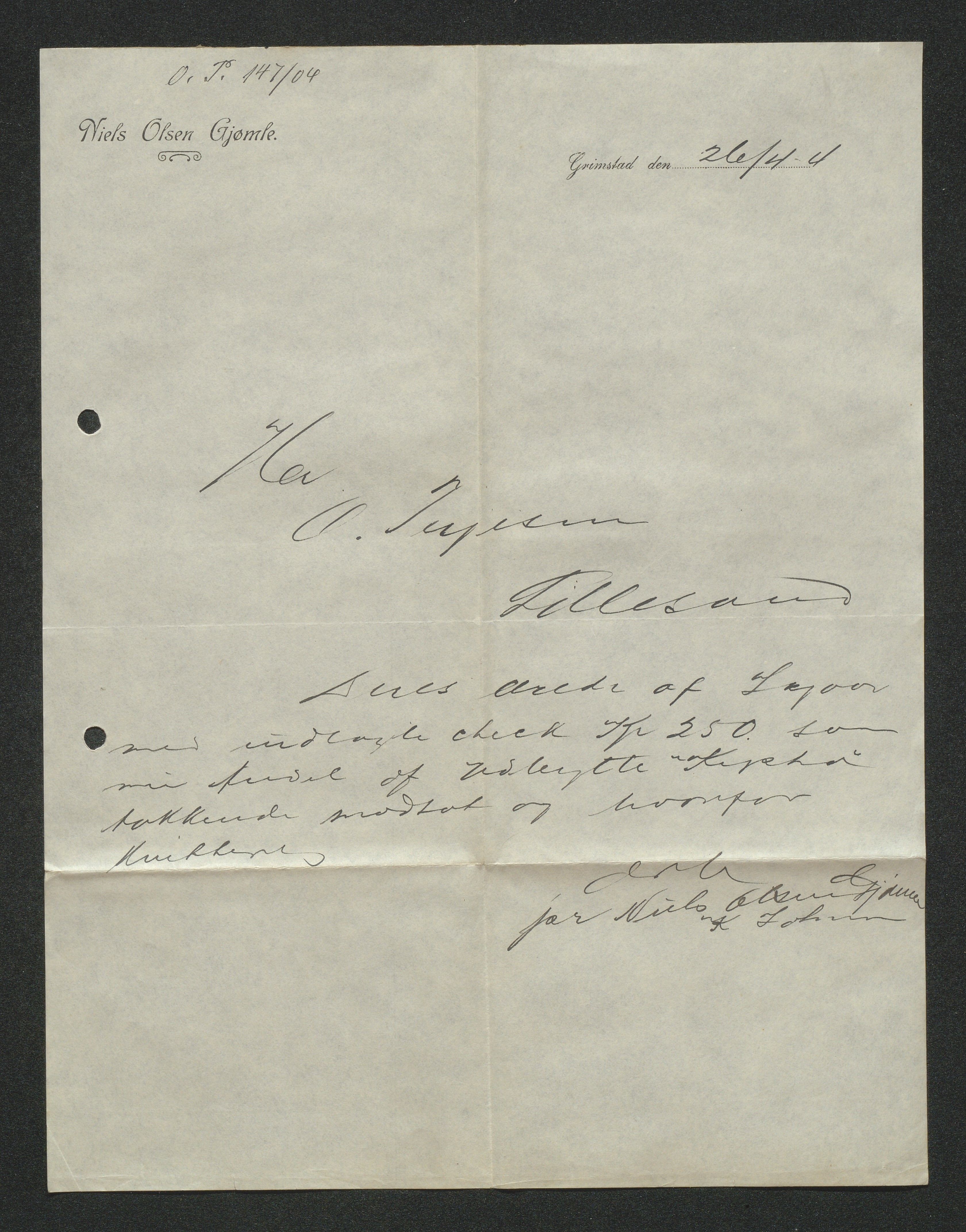 O. Terjesens rederi, AAKS/PA-2525/E/E01/L0013: Korrespondanse, 1904-1905