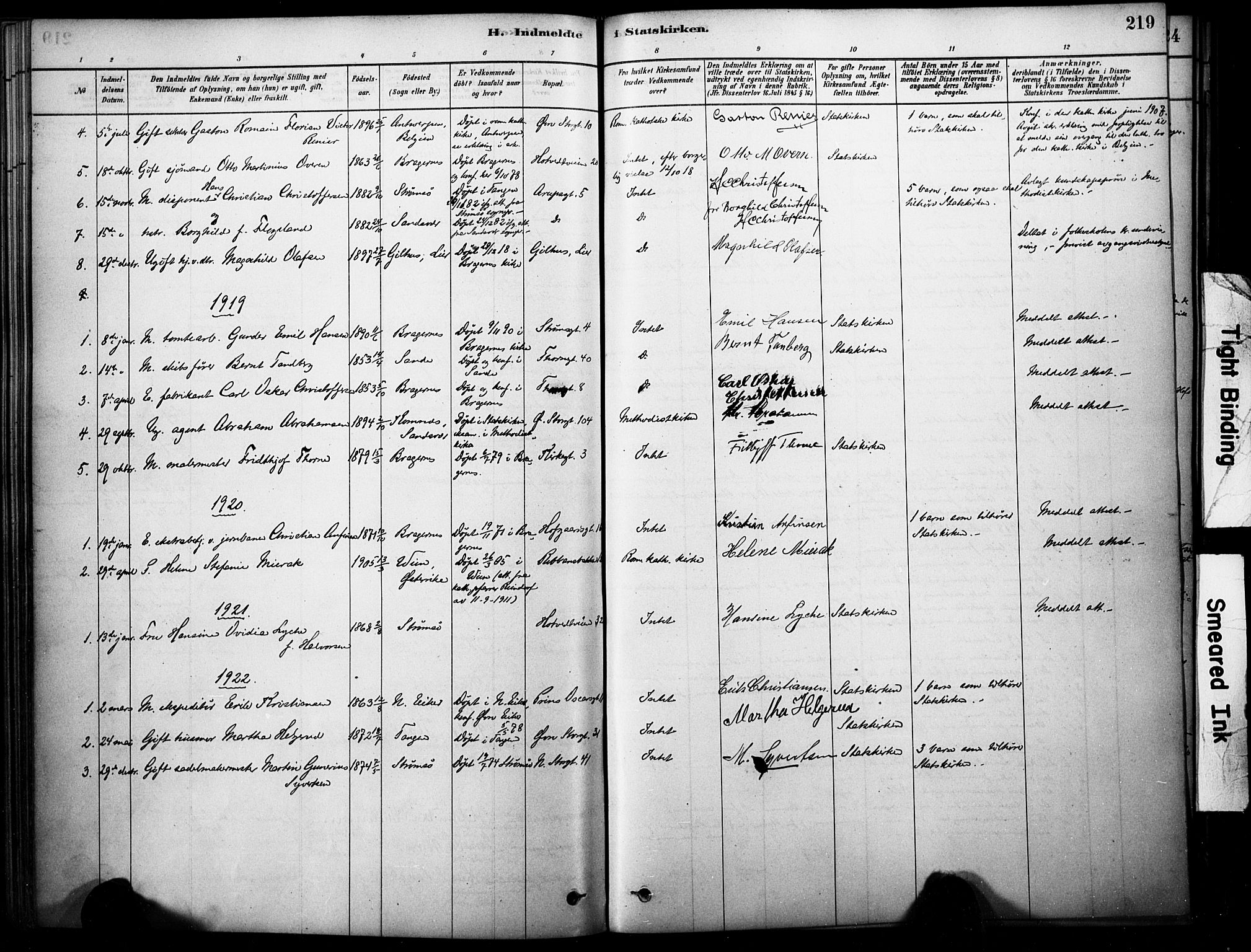 Bragernes kirkebøker, AV/SAKO-A-6/F/Fc/L0005: Ministerialbok nr. III 5, 1878-1890, s. 219