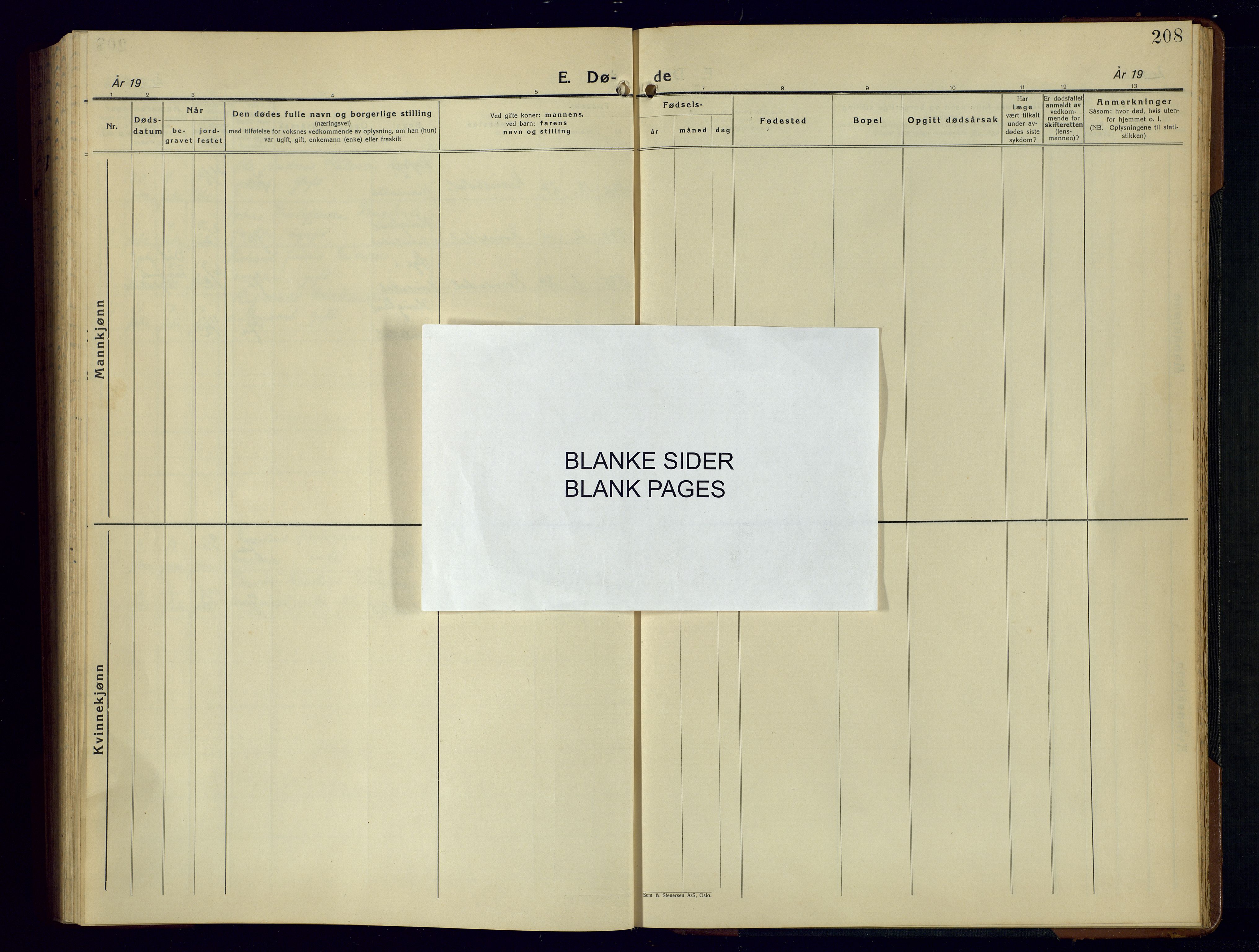 Kvinesdal sokneprestkontor, SAK/1111-0026/F/Fb/Fbb/L0005: Klokkerbok nr. B 5, 1939-1956, s. 208