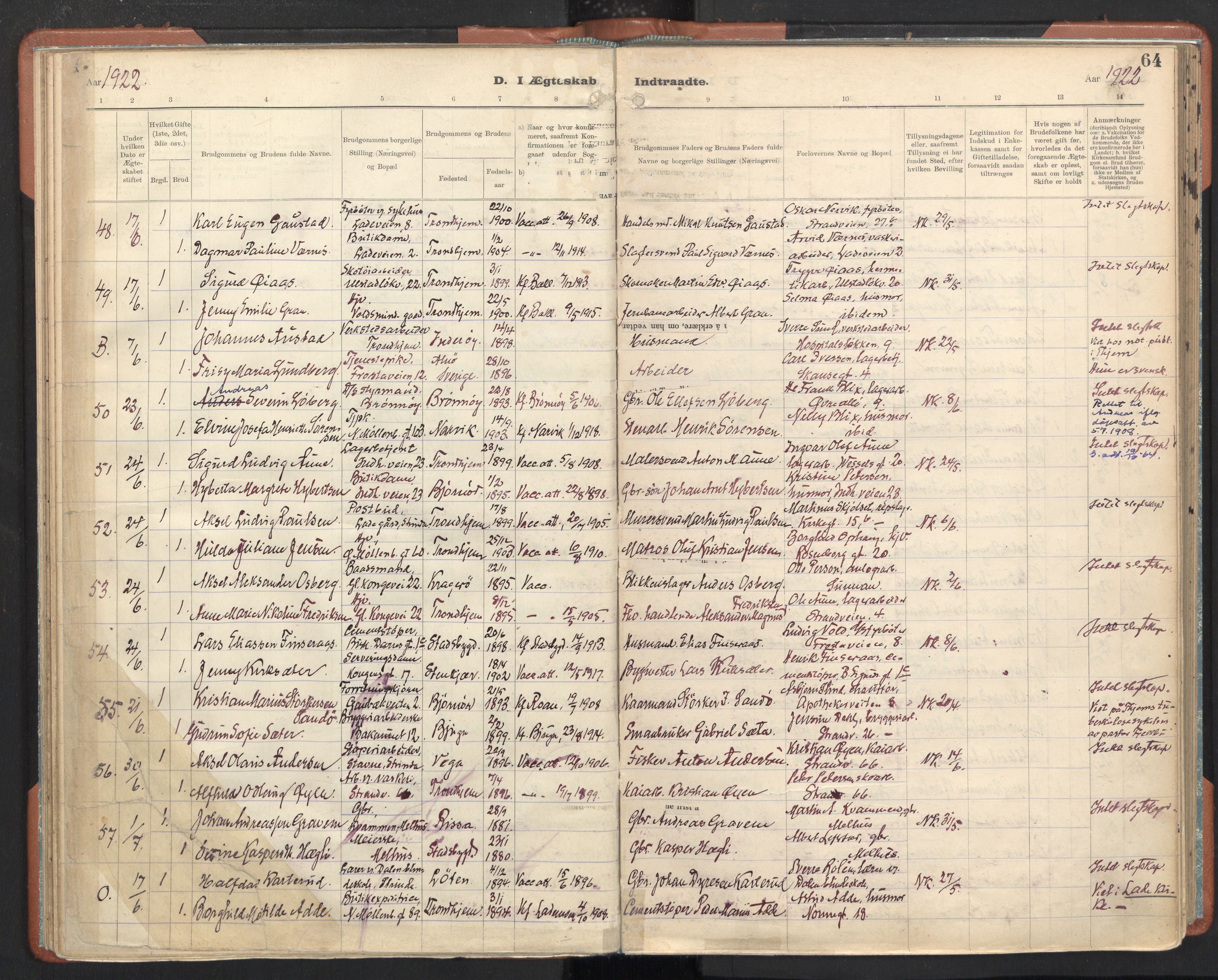 Ministerialprotokoller, klokkerbøker og fødselsregistre - Sør-Trøndelag, AV/SAT-A-1456/605/L0245: Ministerialbok nr. 605A07, 1916-1938, s. 64