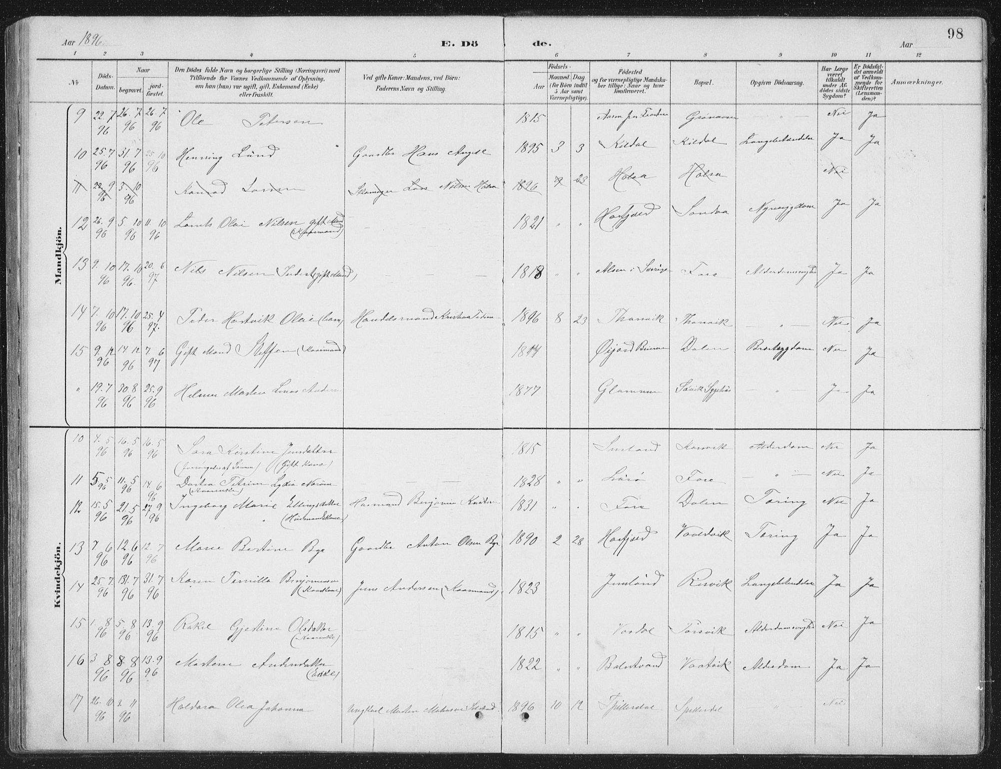 Ministerialprotokoller, klokkerbøker og fødselsregistre - Nordland, AV/SAT-A-1459/843/L0638: Klokkerbok nr. 843C07, 1888-1907, s. 98