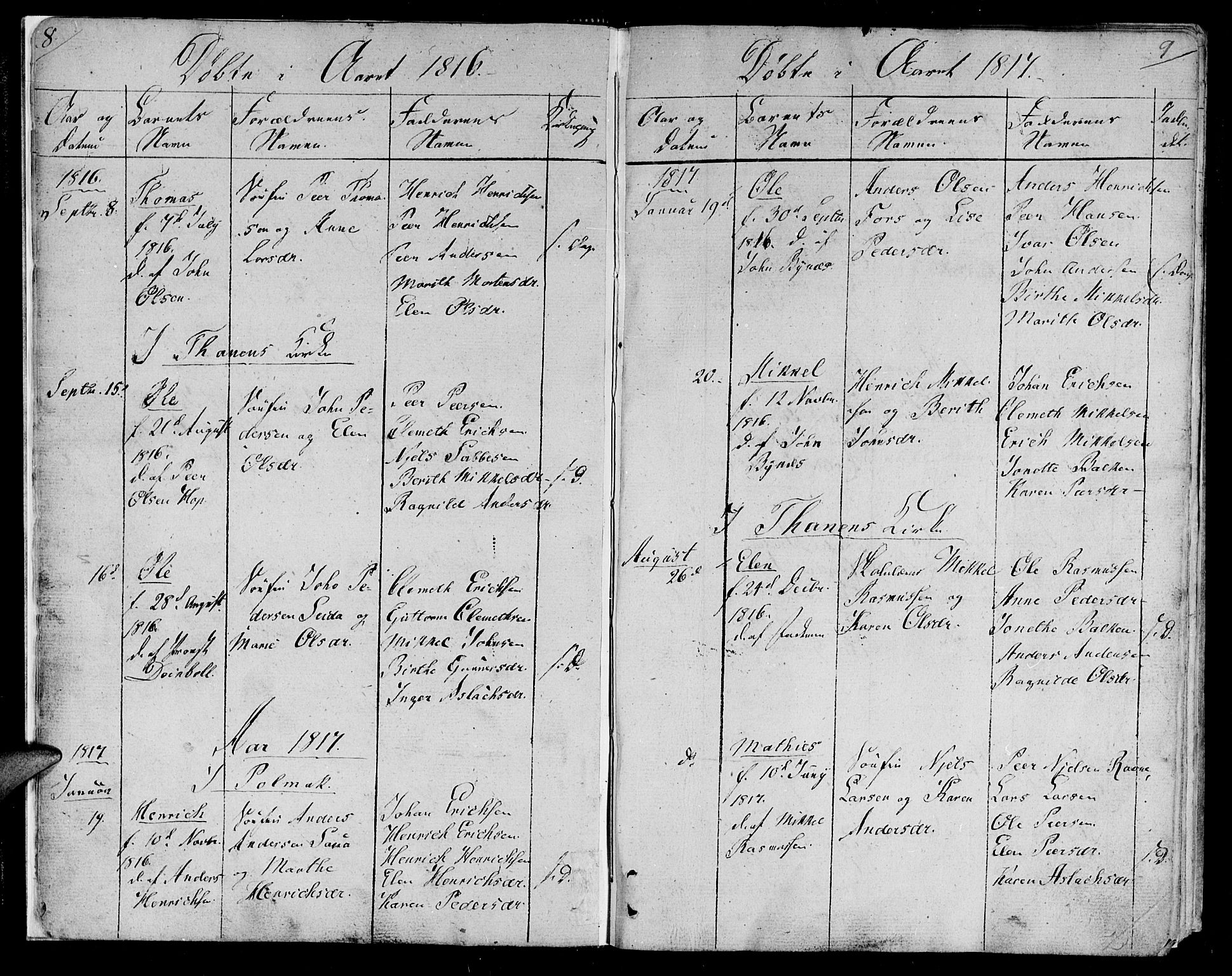 Lebesby sokneprestkontor, AV/SATØ-S-1353/H/Ha/L0002kirke: Ministerialbok nr. 2, 1816-1833, s. 8-9