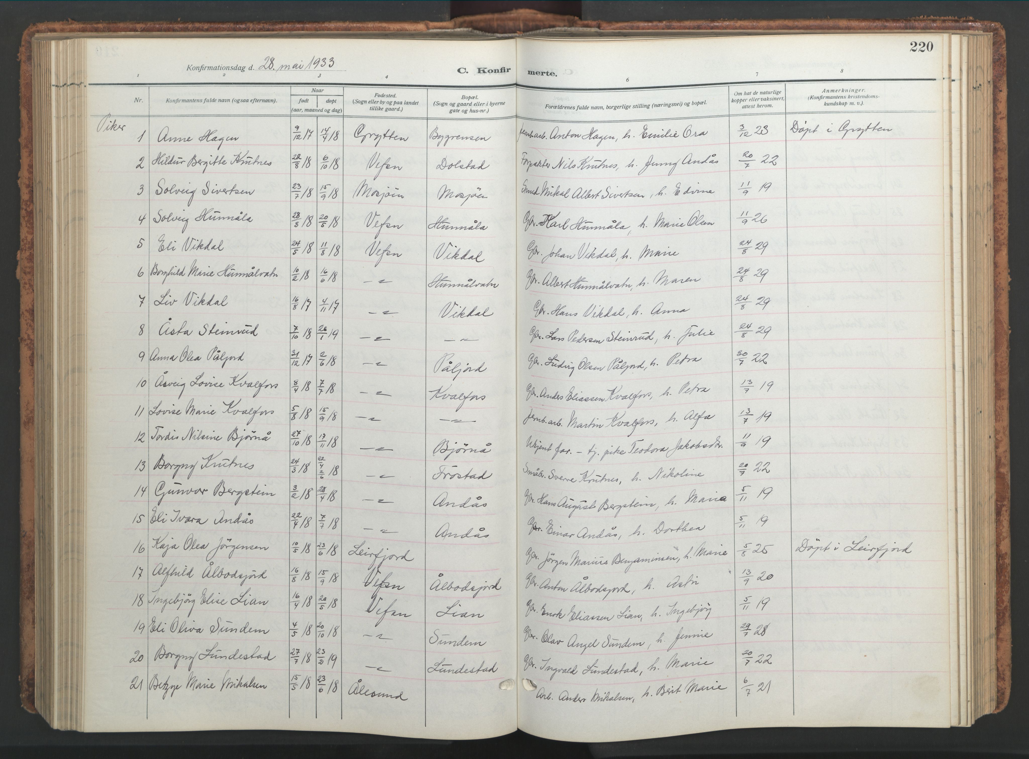 Ministerialprotokoller, klokkerbøker og fødselsregistre - Nordland, AV/SAT-A-1459/820/L0302: Klokkerbok nr. 820C04, 1917-1948, s. 220