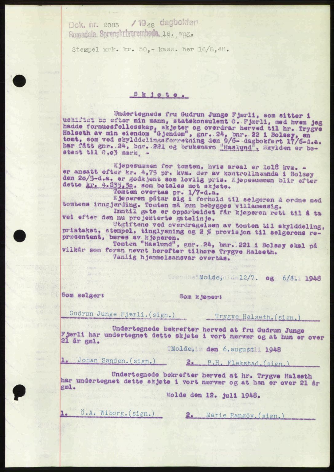 Romsdal sorenskriveri, SAT/A-4149/1/2/2C: Pantebok nr. A27, 1948-1948, Dagboknr: 2083/1948