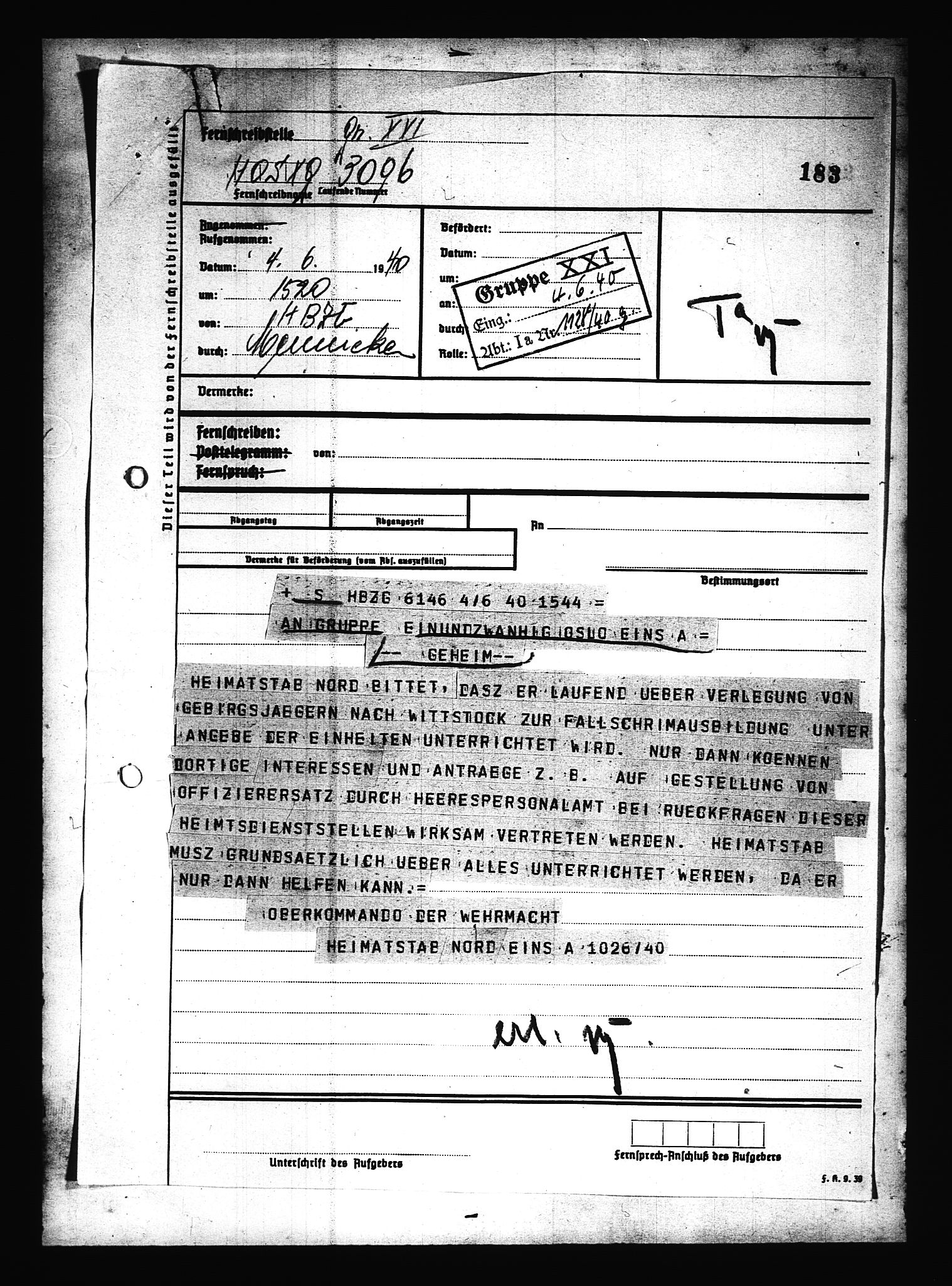 Documents Section, AV/RA-RAFA-2200/V/L0079: Amerikansk mikrofilm "Captured German Documents".
Box No. 718.  FKA jnr. 601/1954., 1940, s. 392