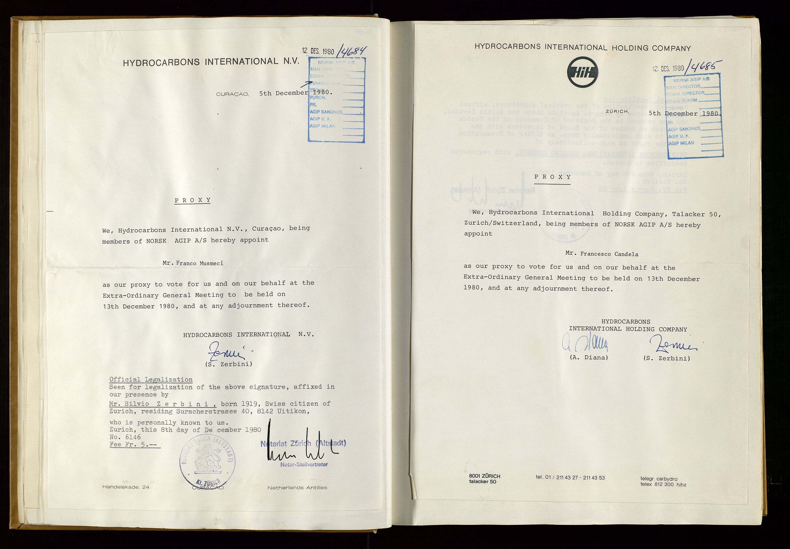 Pa 1583 - Norsk Agip AS, AV/SAST-A-102138/A/Aa/L0001: General assembly and Board of Directors meeting minutes, 1965-1990