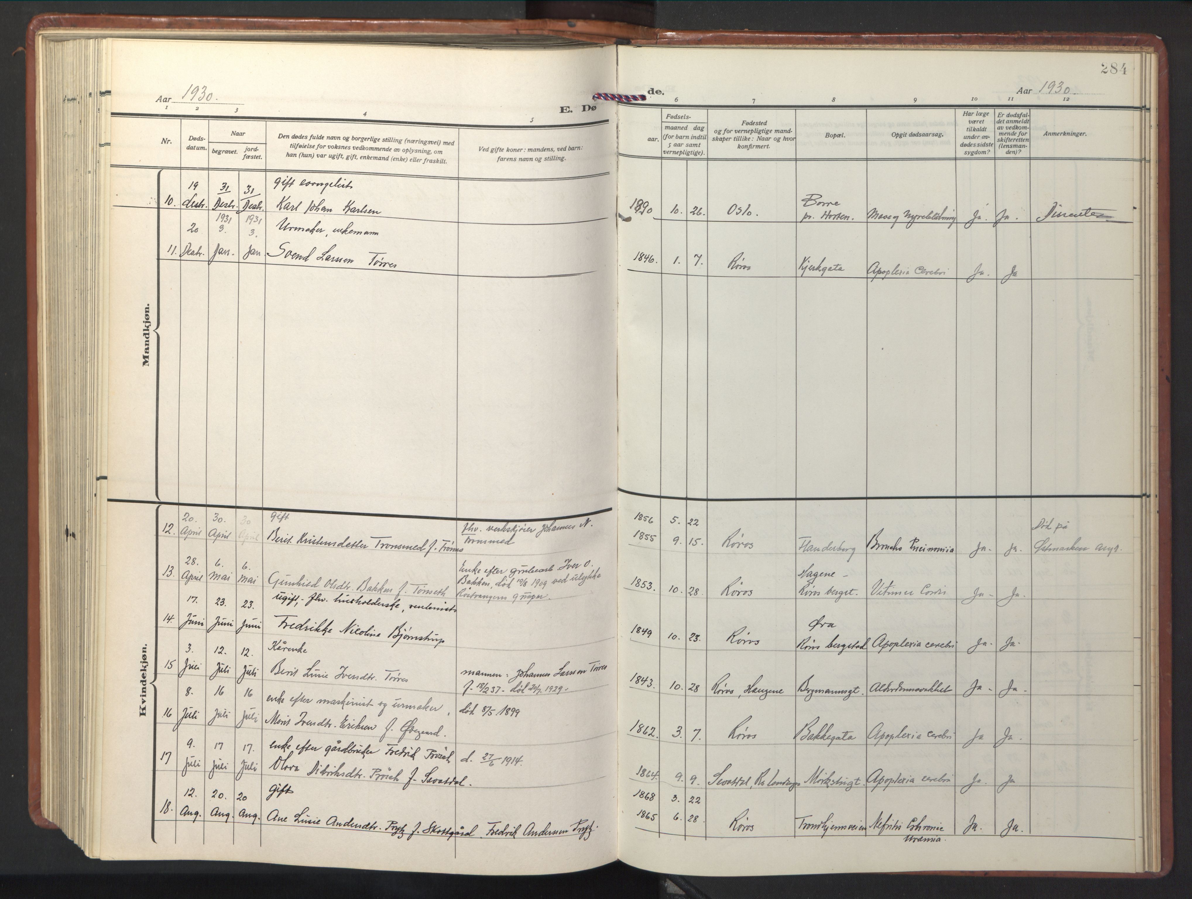 Ministerialprotokoller, klokkerbøker og fødselsregistre - Sør-Trøndelag, SAT/A-1456/681/L0943: Klokkerbok nr. 681C07, 1926-1954, s. 284