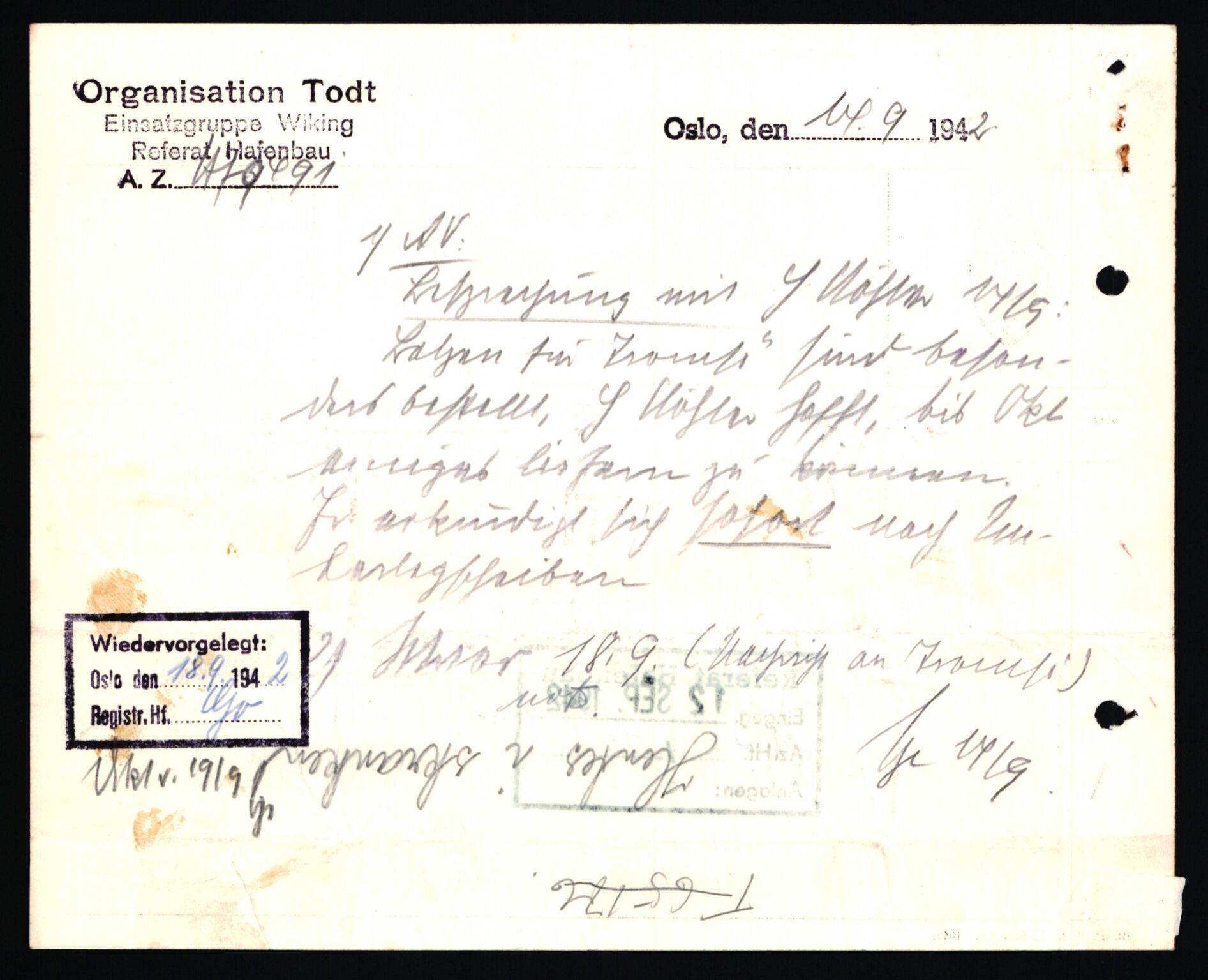 Tyske arkiver, Organisation Todt (OT), Einsatzgruppe Wiking, AV/RA-RAFA-2188/1/E/E6/E6c/L0007: Nachschub: Arkivkode 9451-9490, 1940-1945, s. 723
