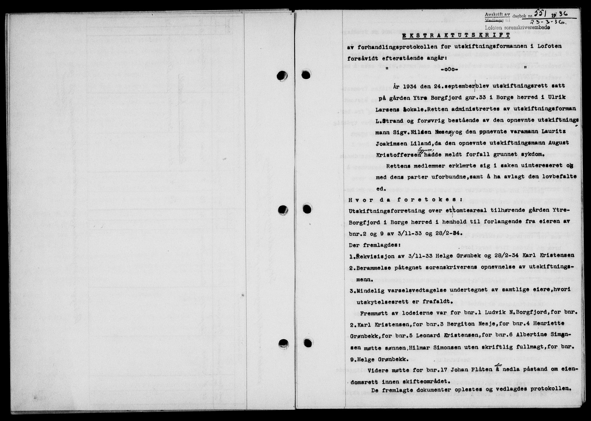 Lofoten sorenskriveri, SAT/A-0017/1/2/2C/L0033b: Pantebok nr. 33b, 1936-1936, Dagboknr: 551/1936