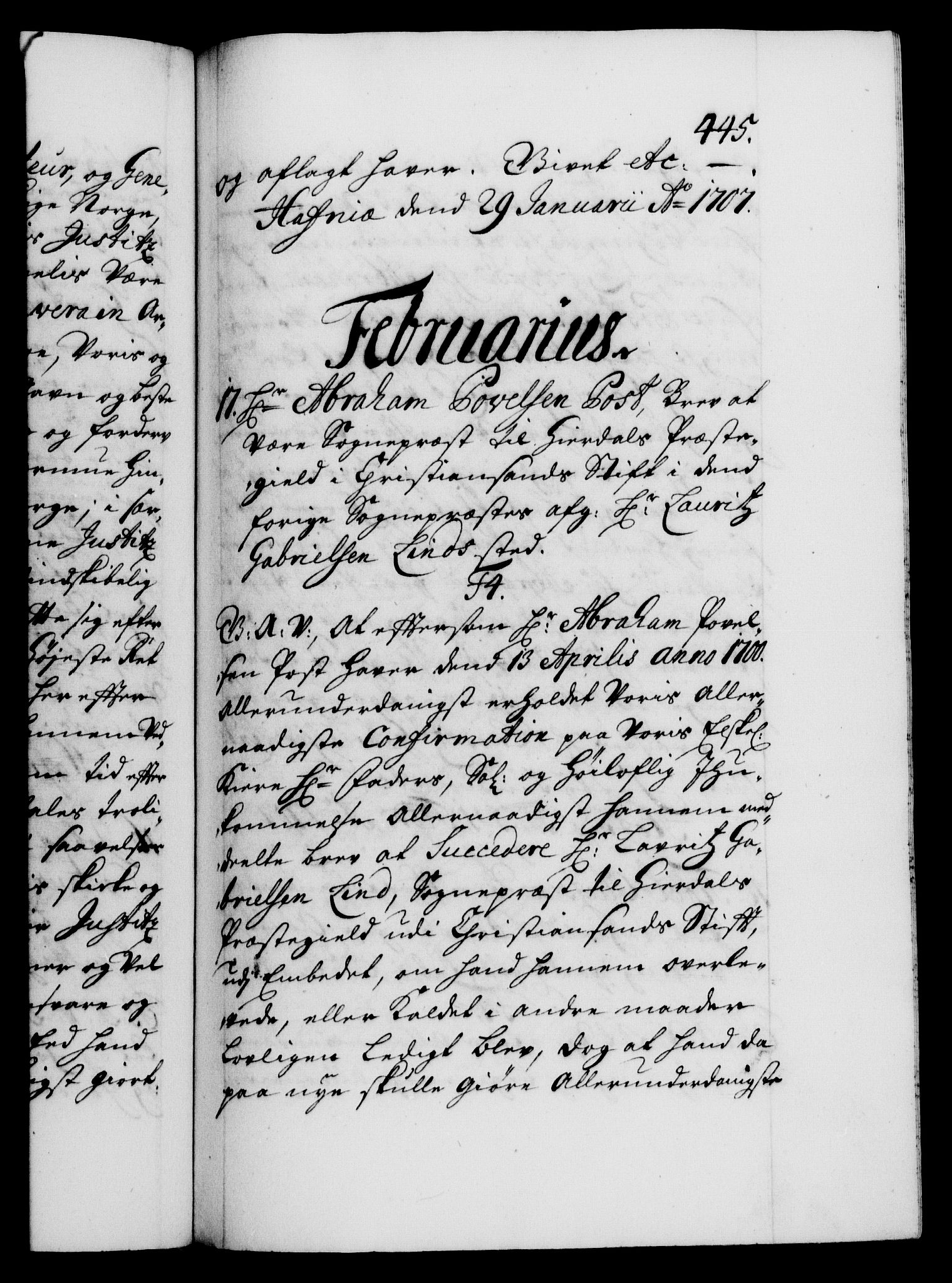 Danske Kanselli 1572-1799, AV/RA-EA-3023/F/Fc/Fca/Fcaa/L0019: Norske registre, 1704-1707, s. 445a