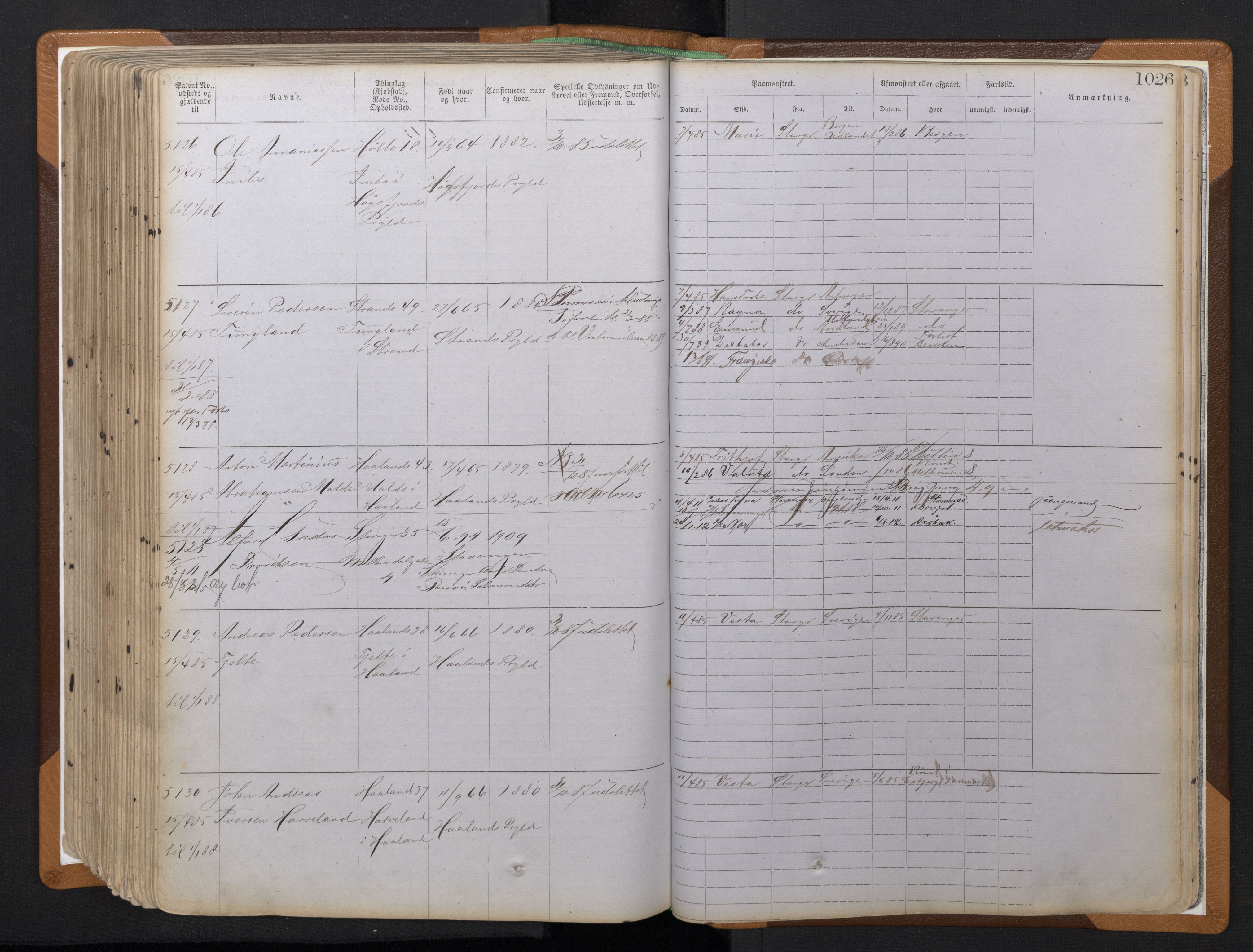 Stavanger sjømannskontor, AV/SAST-A-102006/F/Ff/L0010: Annotasjonsrulle, patentnr. 3605-5225 (dublett), 1878-1900, s. 308