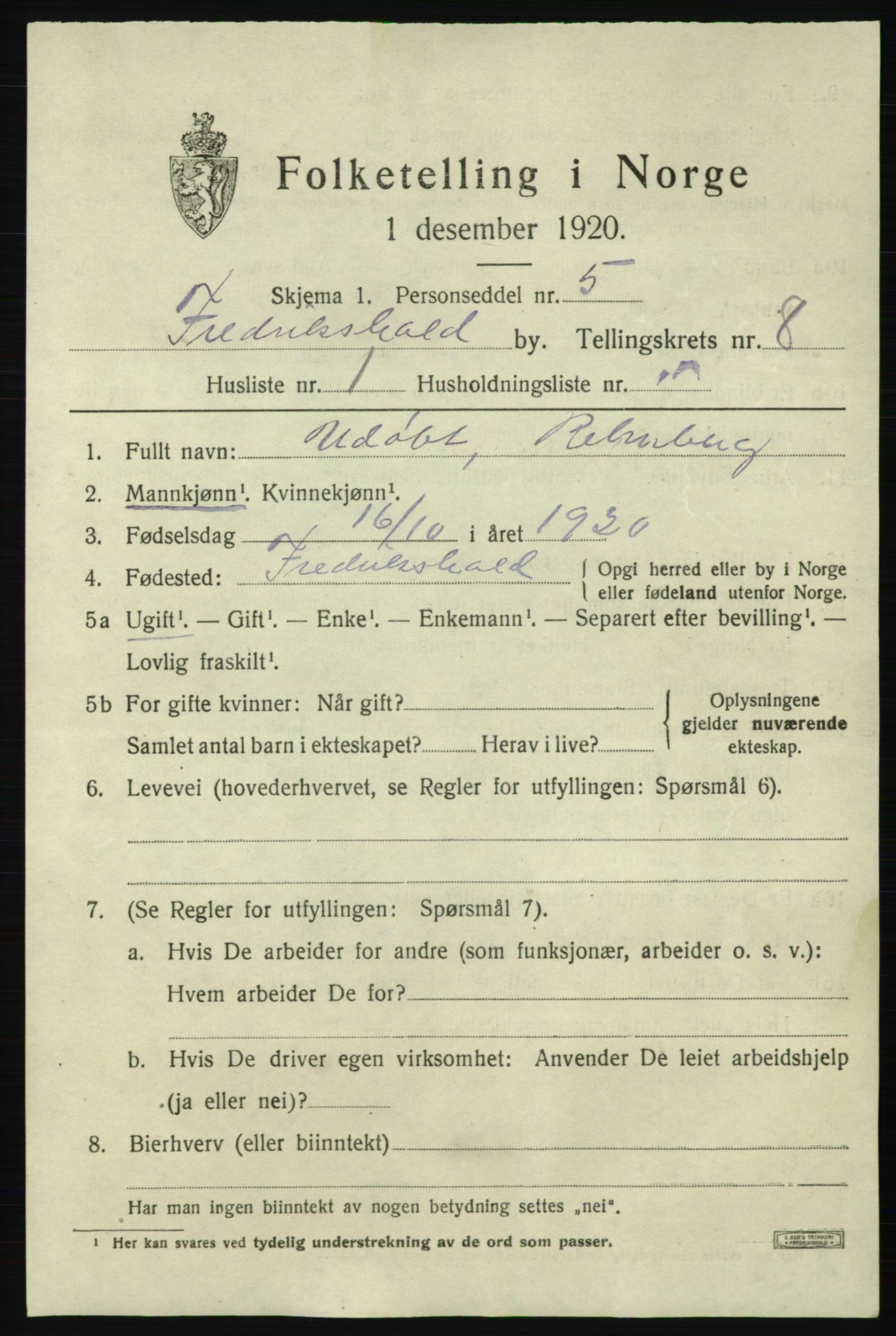 SAO, Folketelling 1920 for 0101 Fredrikshald kjøpstad, 1920, s. 14617