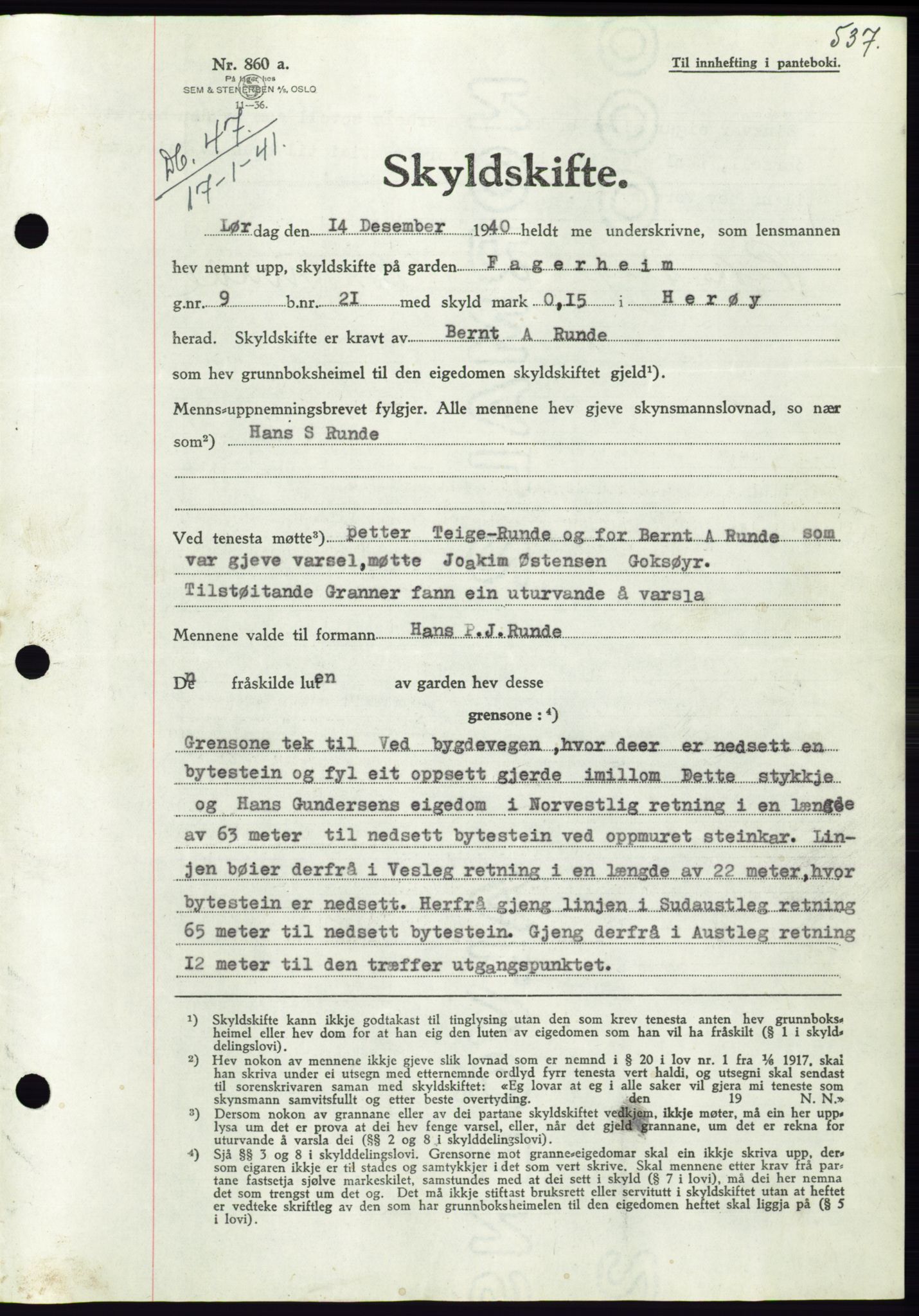 Søre Sunnmøre sorenskriveri, SAT/A-4122/1/2/2C/L0070: Pantebok nr. 64, 1940-1941, Dagboknr: 47/1941