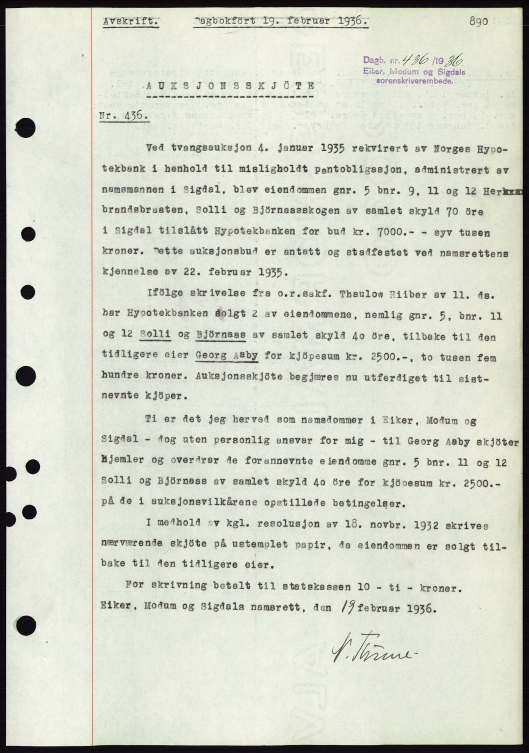 Eiker, Modum og Sigdal sorenskriveri, SAKO/A-123/G/Ga/Gab/L0031: Pantebok nr. A1, 1935-1936, Tingl.dato: 19.02.1936