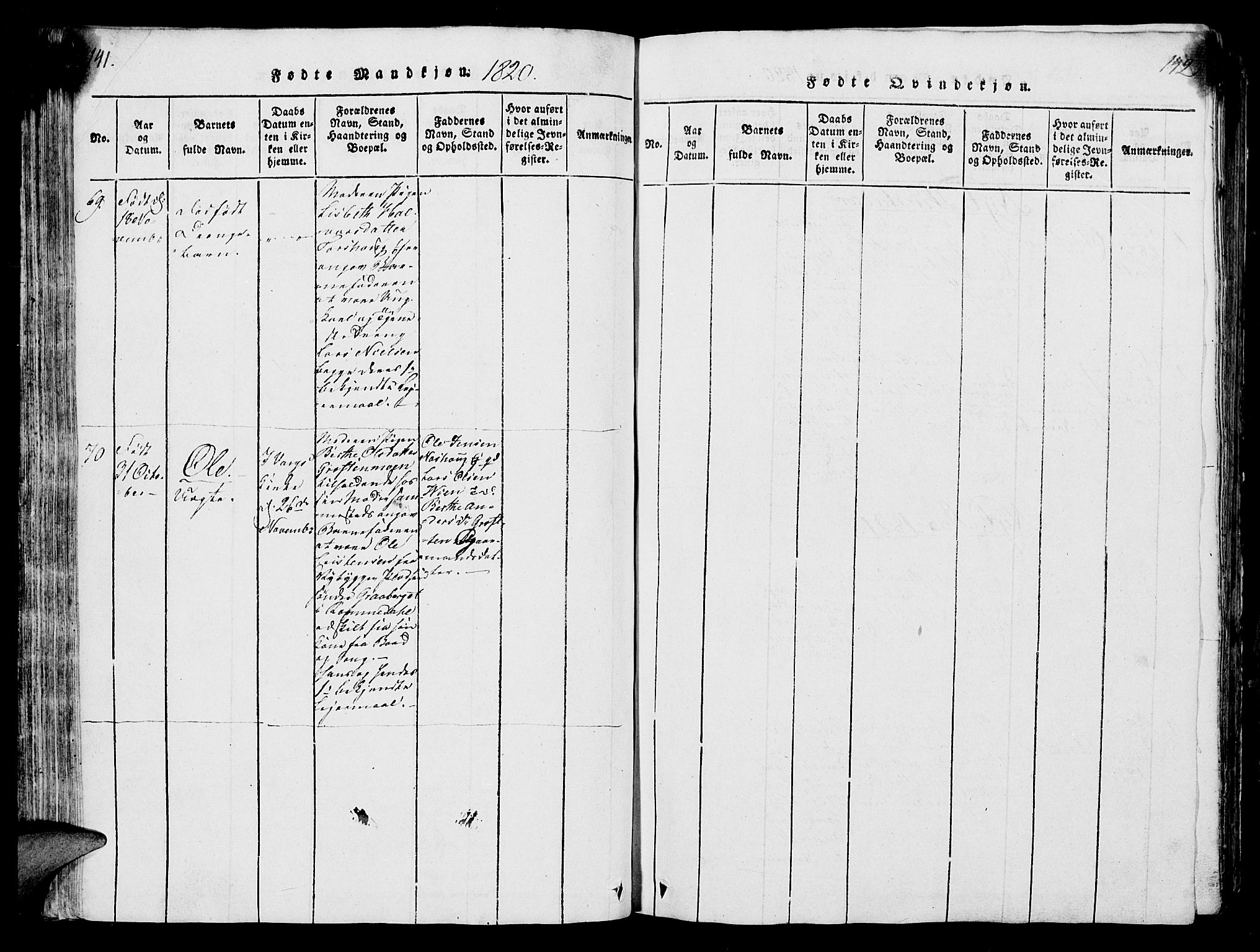 Vang prestekontor, Hedmark, SAH/PREST-008/H/Ha/Hab/L0004: Klokkerbok nr. 4, 1813-1827, s. 141-142