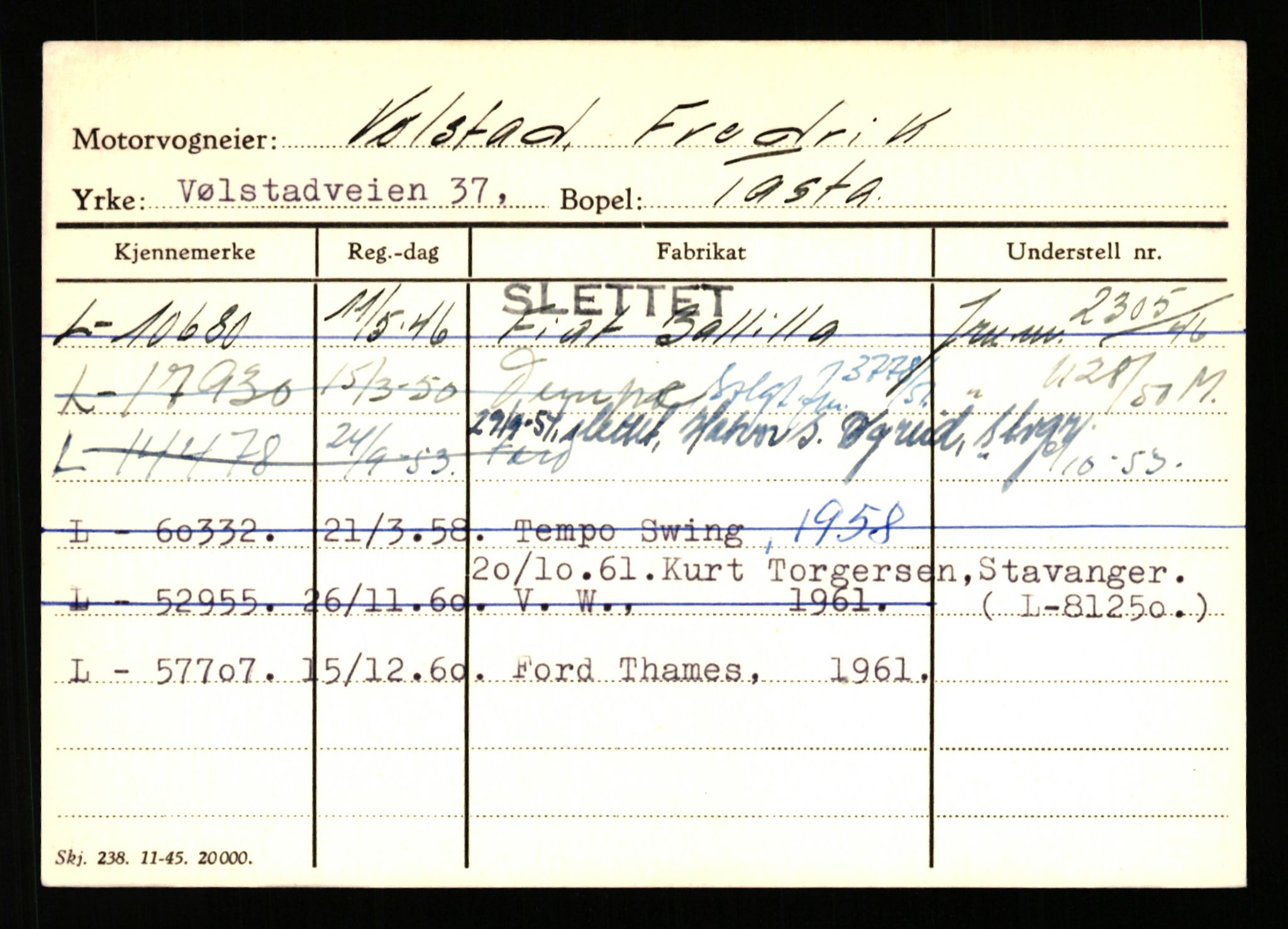 Stavanger trafikkstasjon, AV/SAST-A-101942/0/H/L0043: Viste - Øksendal, 1930-1971, s. 907