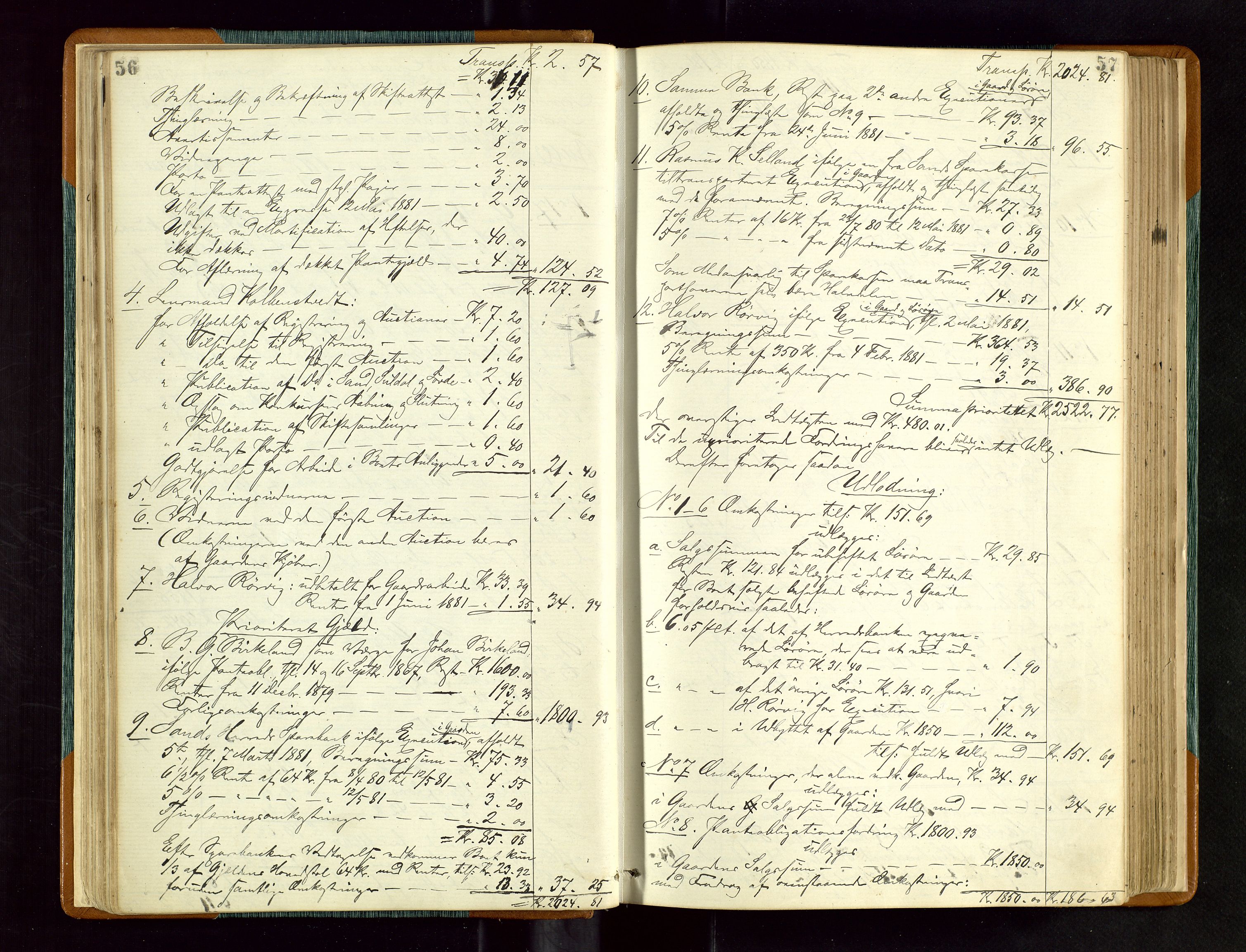 Ryfylke tingrett, AV/SAST-A-100055/001/IV/IVD/L0027: Skifteprotokoll, register i protokollen, 1881-1885, s. 56-57
