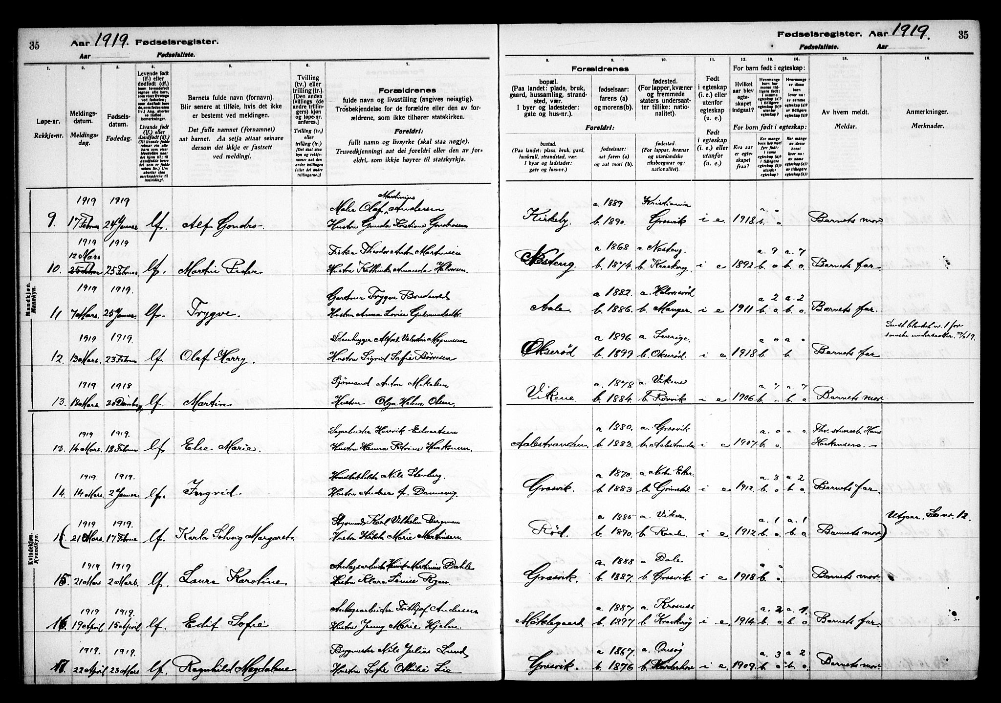 Onsøy prestekontor Kirkebøker, AV/SAO-A-10914/J/Jb/L0001: Fødselsregister nr. II 1, 1916-1938, s. 35