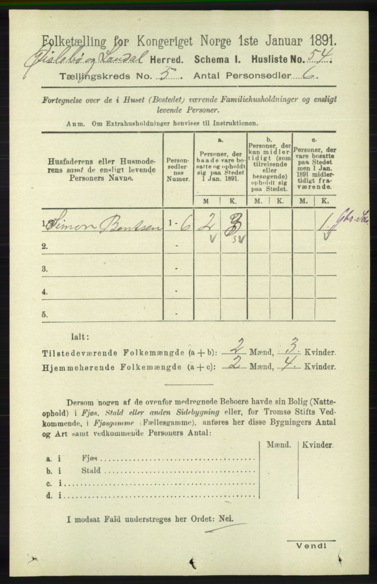 RA, Folketelling 1891 for 1021 Øyslebø og Laudal herred, 1891, s. 1332