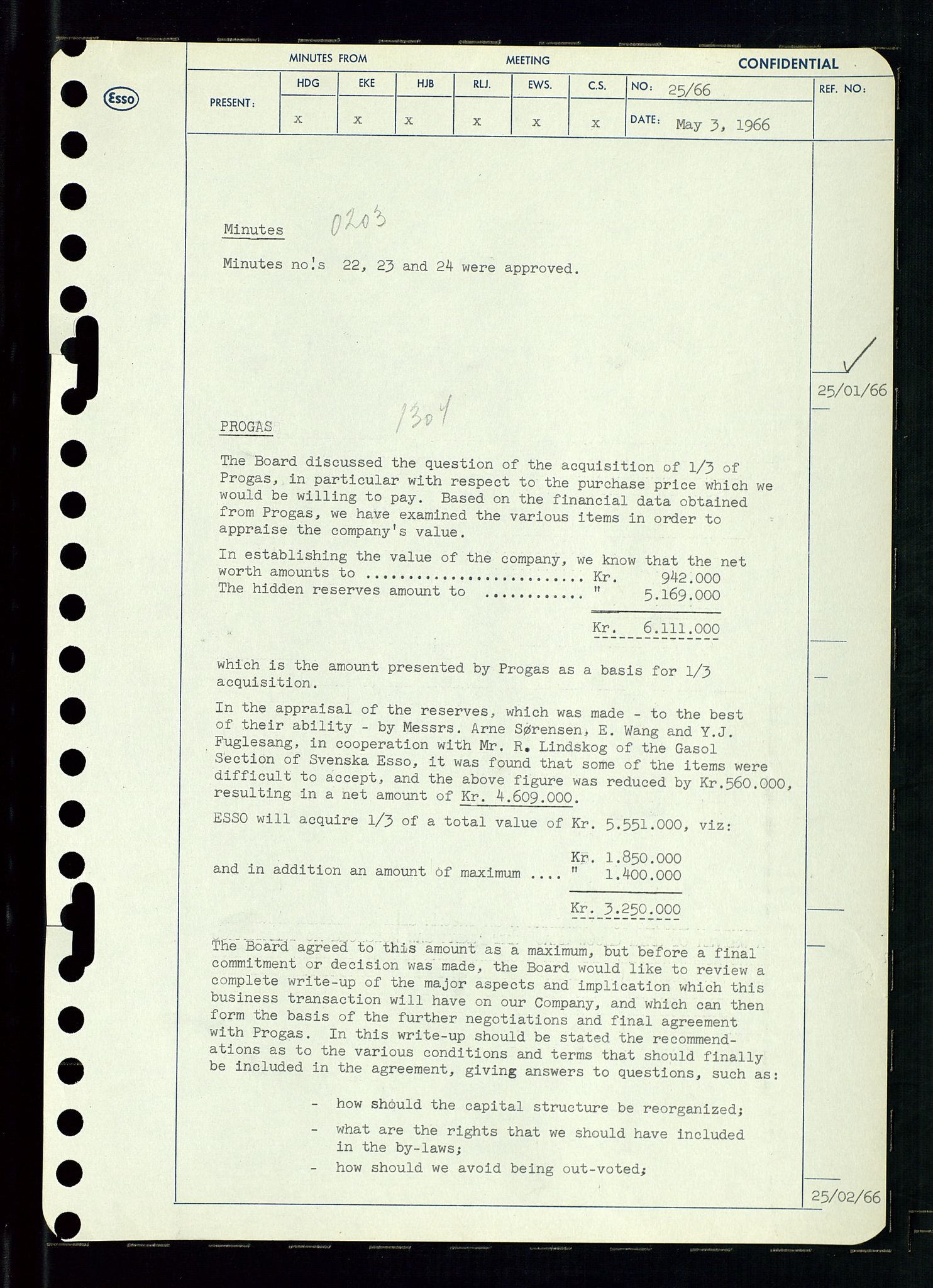 Pa 0982 - Esso Norge A/S, SAST/A-100448/A/Aa/L0002/0002: Den administrerende direksjon Board minutes (styrereferater) / Den administrerende direksjon Board minutes (styrereferater), 1966, s. 56