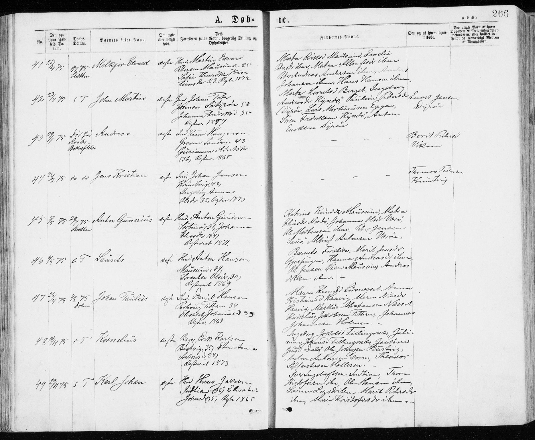 Ministerialprotokoller, klokkerbøker og fødselsregistre - Sør-Trøndelag, SAT/A-1456/640/L0576: Ministerialbok nr. 640A01, 1846-1876, s. 266