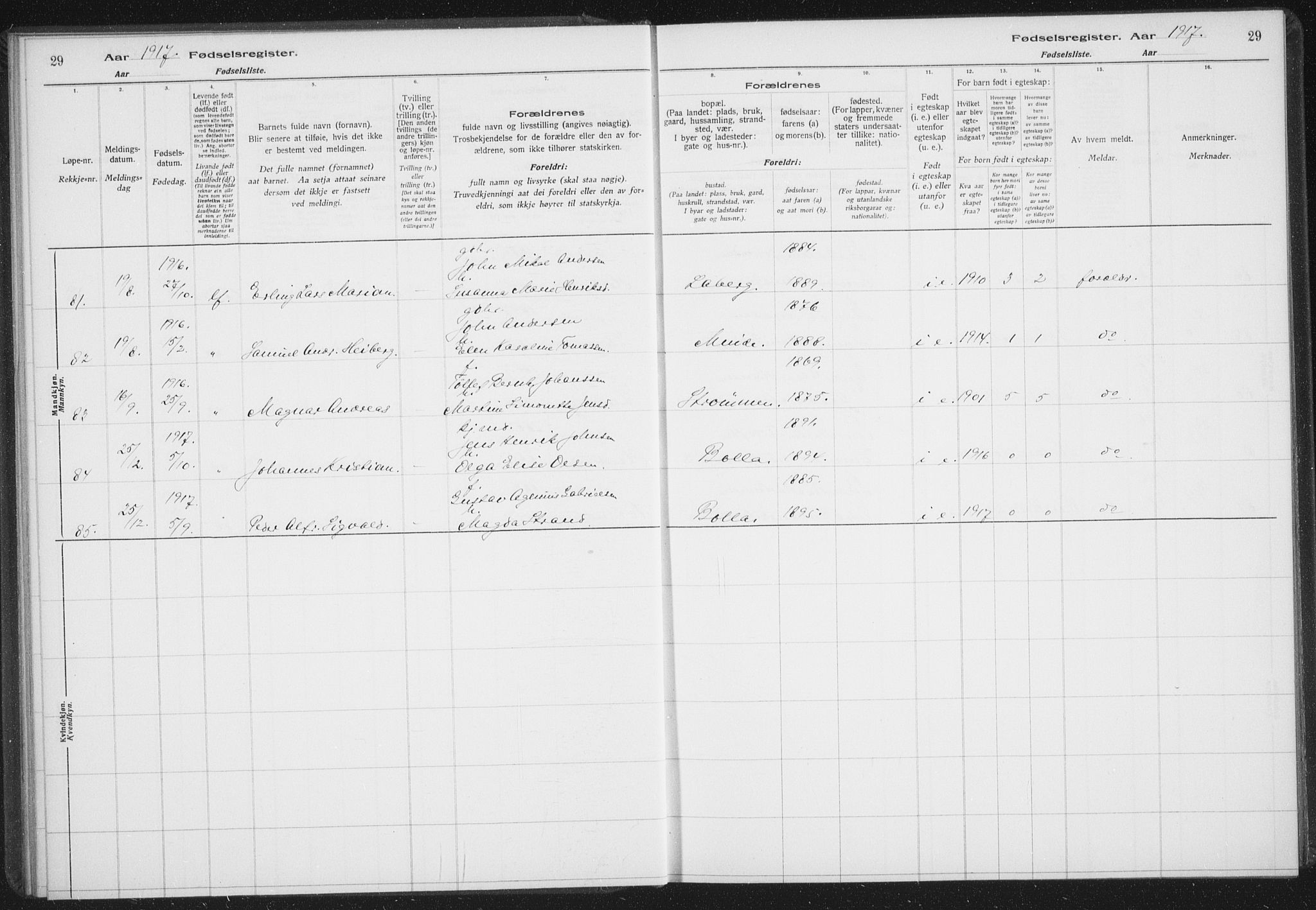 Ibestad sokneprestembete, AV/SATØ-S-0077/I/Ic/L0061: Fødselsregister nr. 61, 1917-1929, s. 29