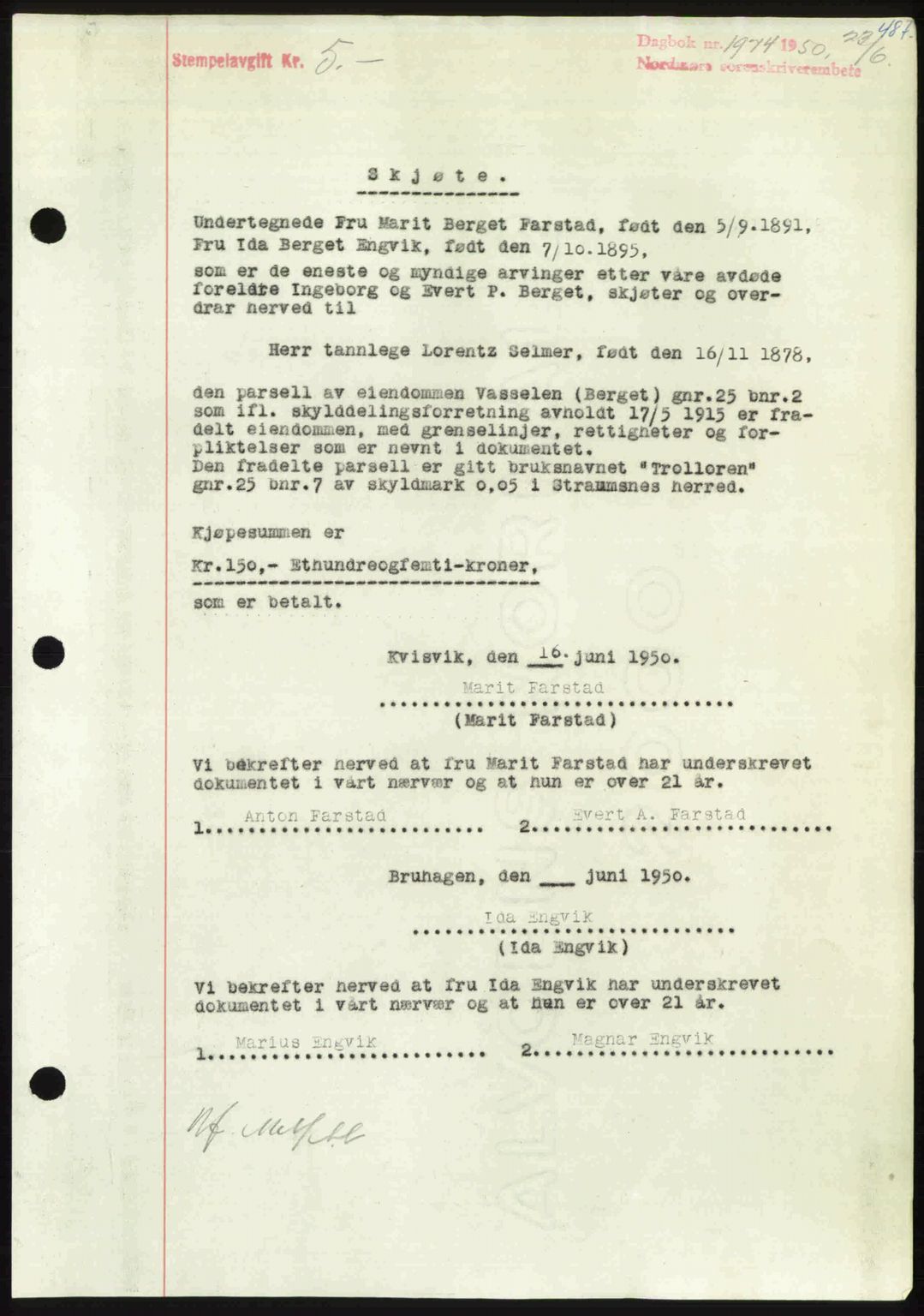 Nordmøre sorenskriveri, SAT/A-4132/1/2/2Ca: Pantebok nr. A115, 1950-1950, Dagboknr: 1974/1950