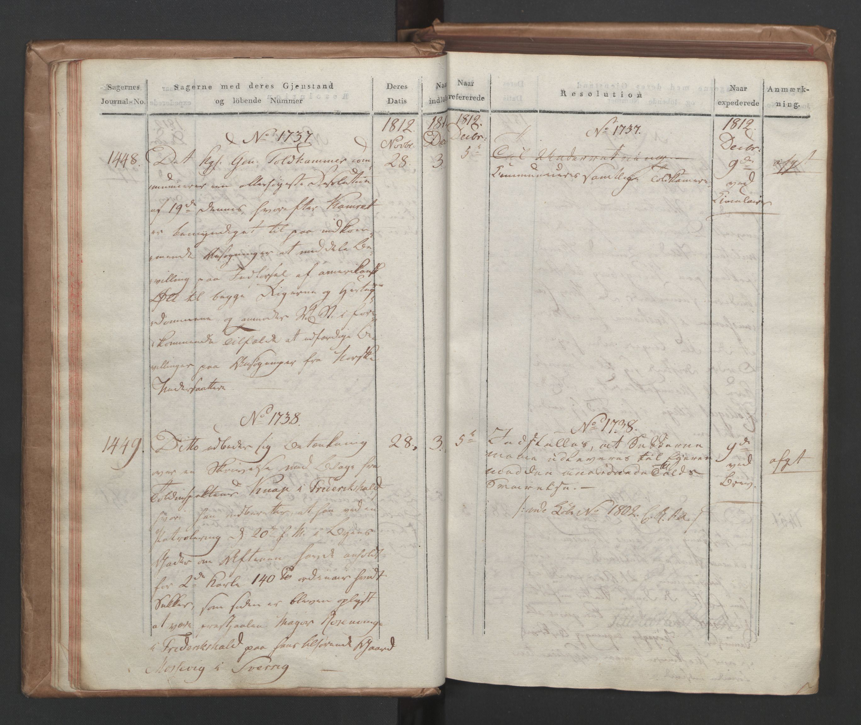 Stattholderembetet 1810-1814, 1. kontor (Kontor A), AV/RA-EA-2872/Aa/L0004: Kollegial referatprotokoll,  j.nr. 1431-1849,  l.nr. 1711-2240, 1812-1813, s. 18