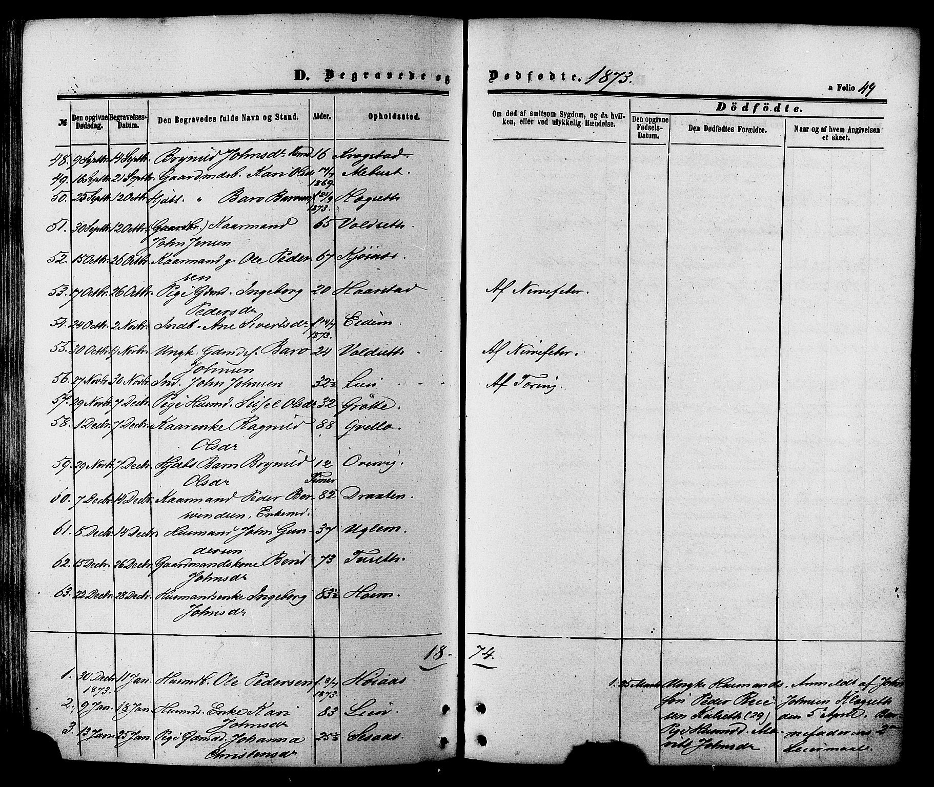 Ministerialprotokoller, klokkerbøker og fødselsregistre - Sør-Trøndelag, SAT/A-1456/695/L1147: Ministerialbok nr. 695A07, 1860-1877, s. 49