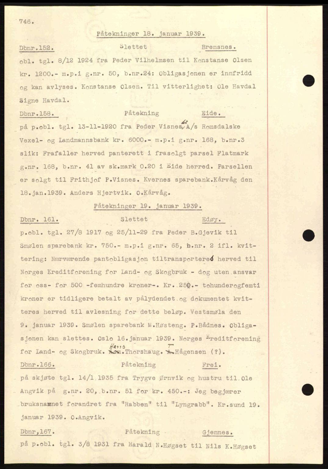 Nordmøre sorenskriveri, SAT/A-4132/1/2/2Ca: Pantebok nr. C80, 1936-1939, Dagboknr: 152/1939