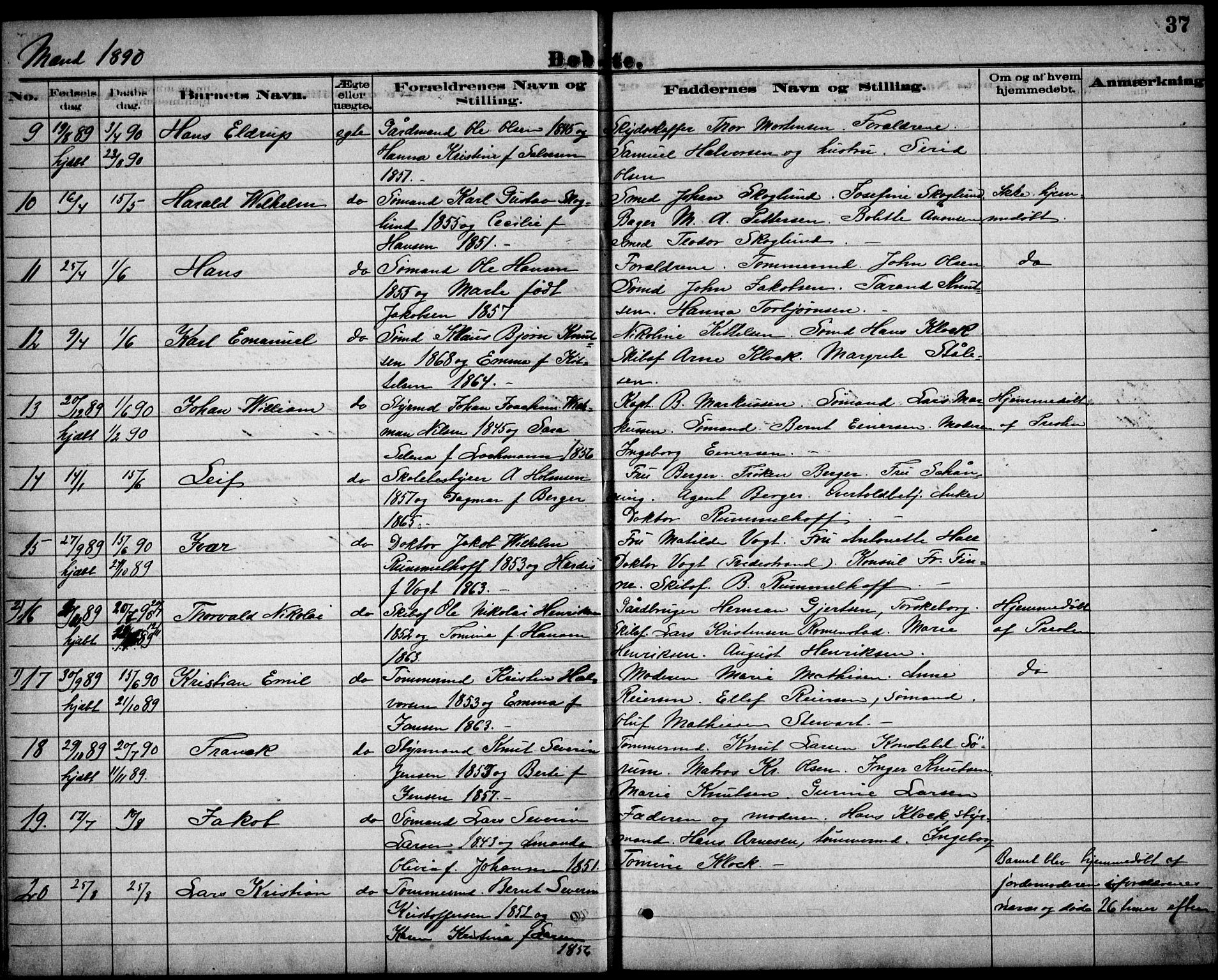 Risør sokneprestkontor, AV/SAK-1111-0035/F/Fb/L0007: Klokkerbok nr. B 7, 1885-1908, s. 37