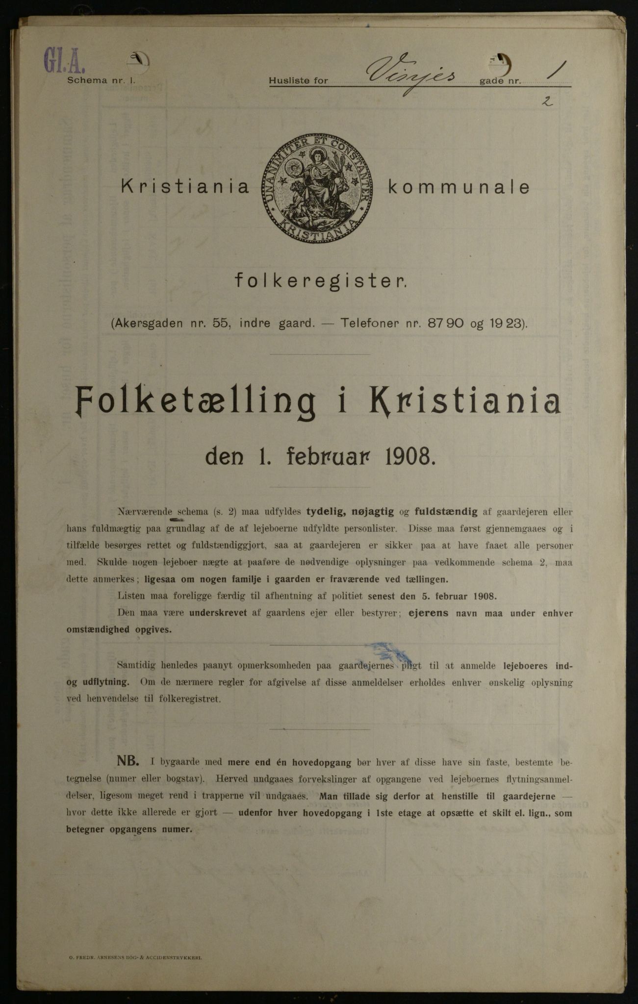 OBA, Kommunal folketelling 1.2.1908 for Kristiania kjøpstad, 1908, s. 111052